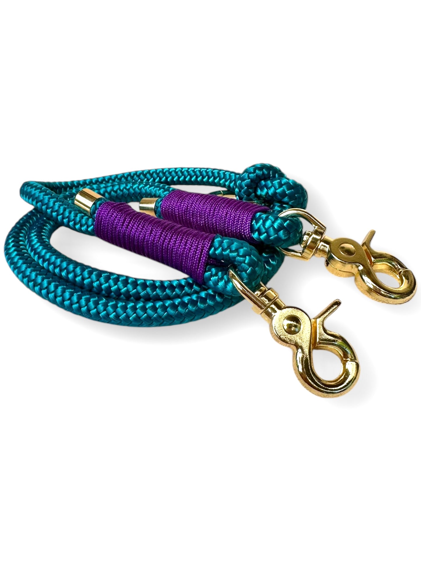 Hundeleine aus 10mm dickem Tau in der Farbe Blau mit lila Details 