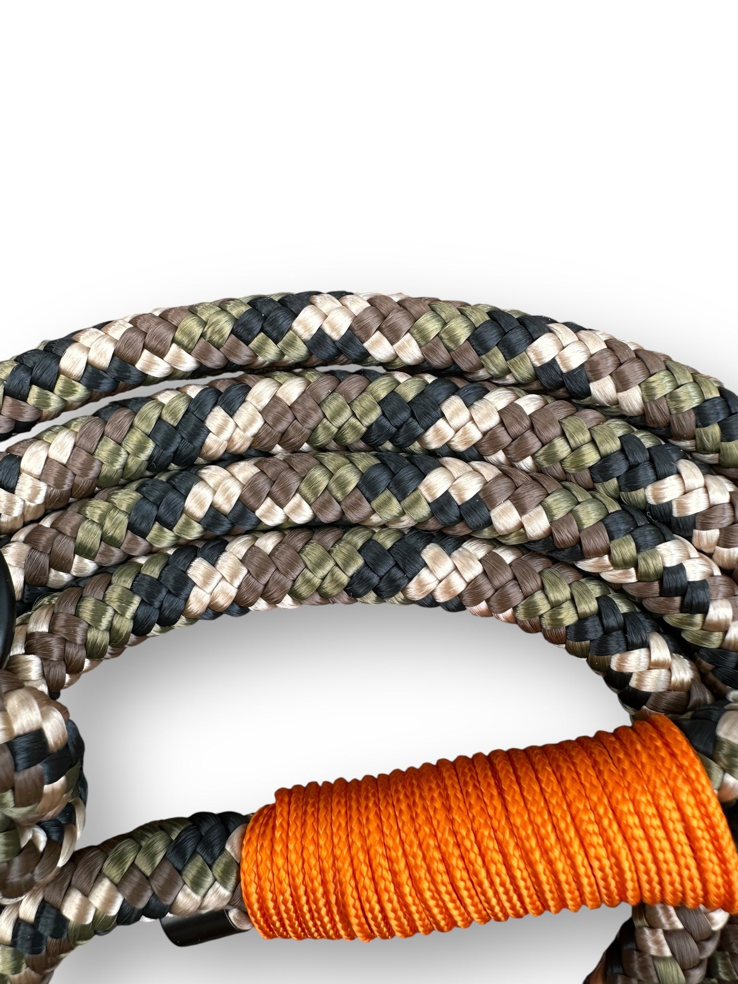 Hundeleine aus 10mm starken Tau in Camouflage mit orangenen Details - seil