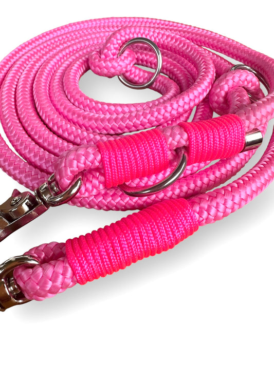 Hundeleine aus 8mm starken Tau in Neon rosa - details