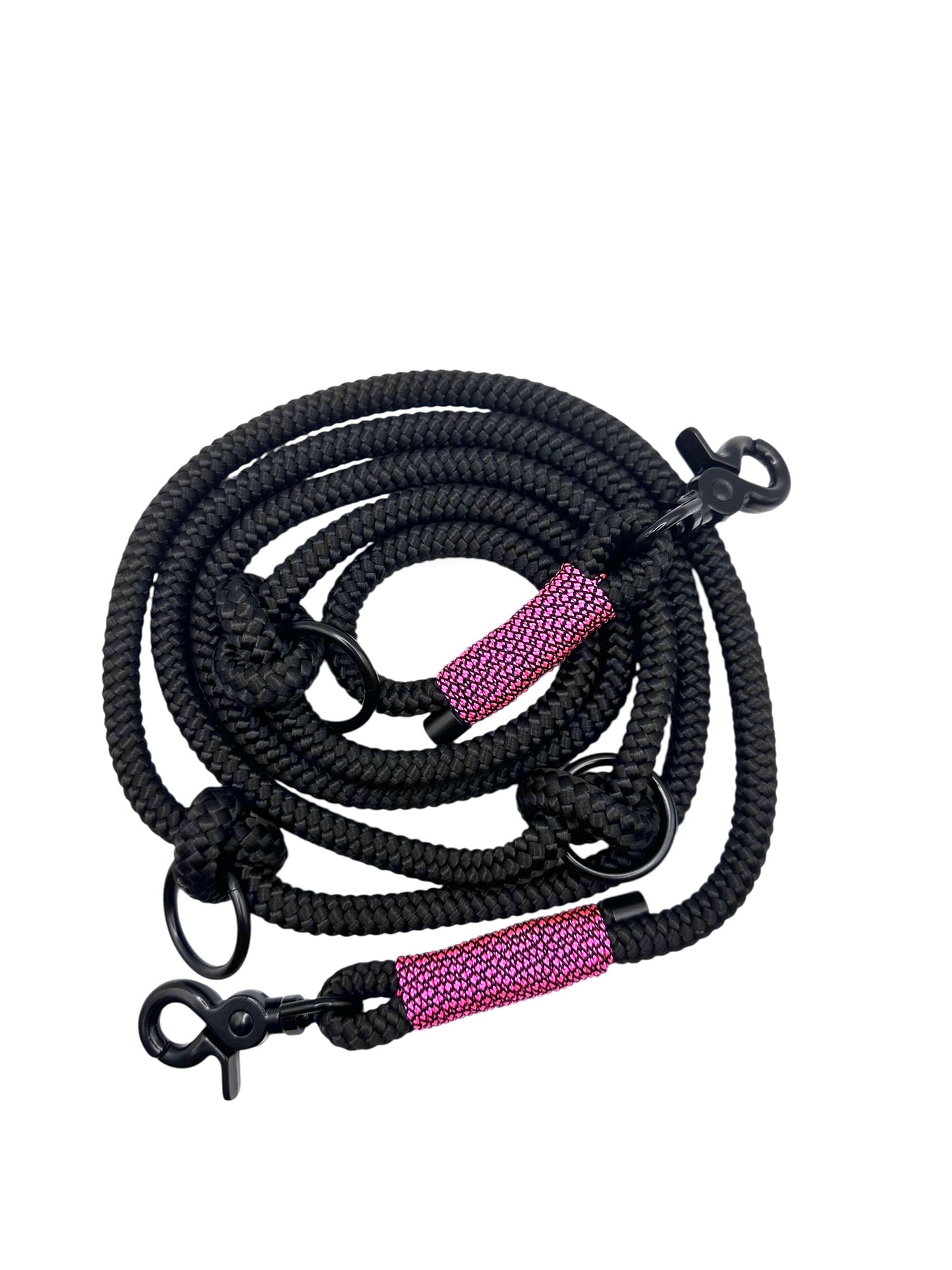 Hundeleine aus Tau in Neon rosa und schwarz Diamond Draufsicht