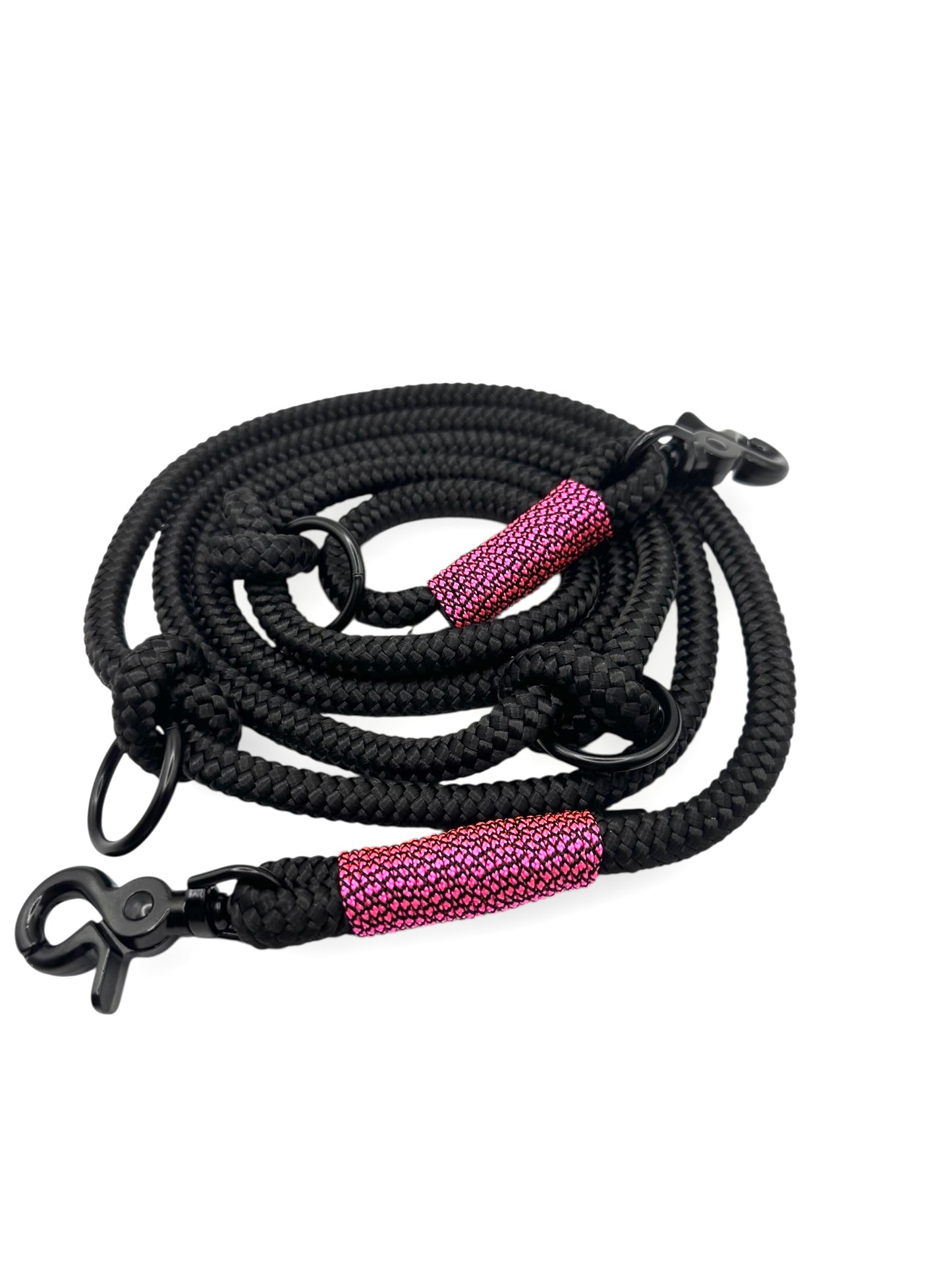 Hundeleine aus Tau in Neon rosa und schwarz Diamond