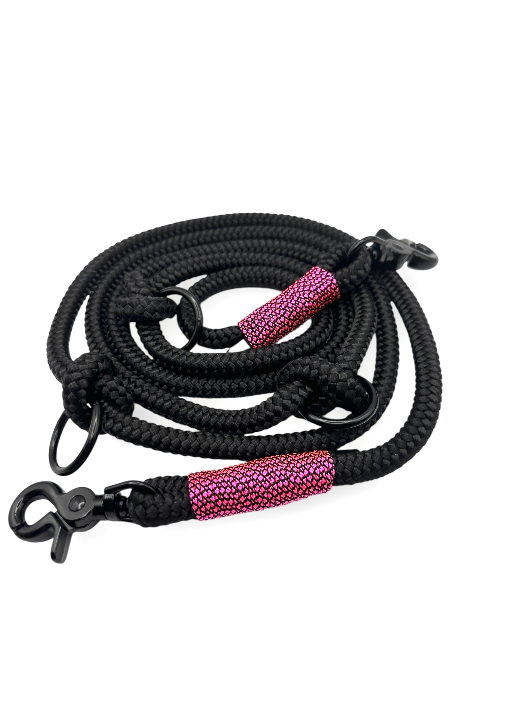 Hundeleine aus Tau in Neon rosa und schwarz Diamond