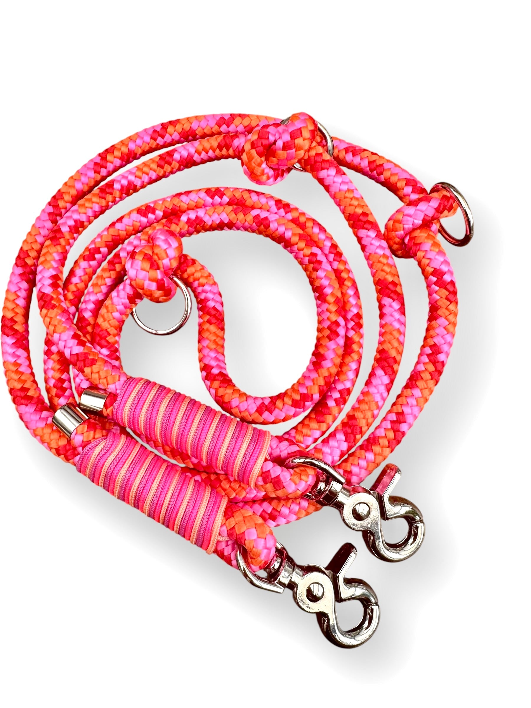 Hundeleine aus 10mm starken Tau in Orange, rot und rosa - Candy Stick - Draufsicht