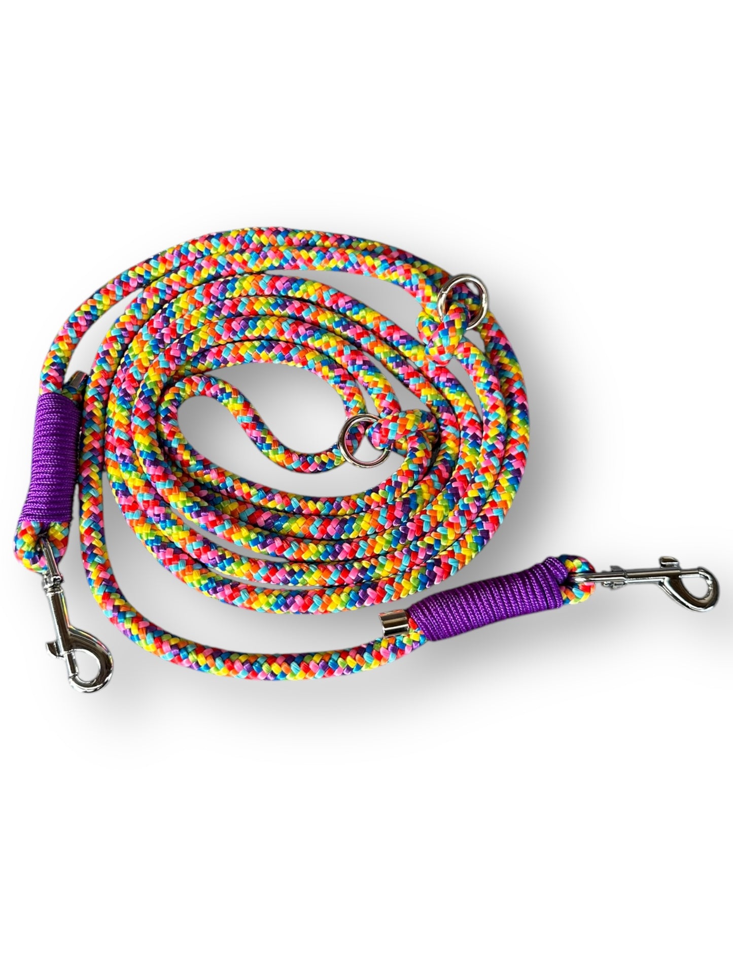 Hundeleine aus 8mm starke Tau aus dem Seil rainbow mit acid Lila Details Draufsicht