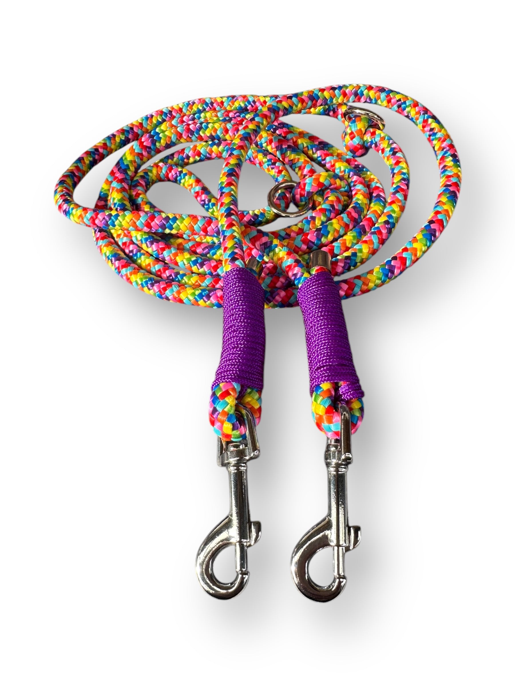 Hundeleine aus 8mm starke Tau aus dem Seil rainbow mit acid Lila Details