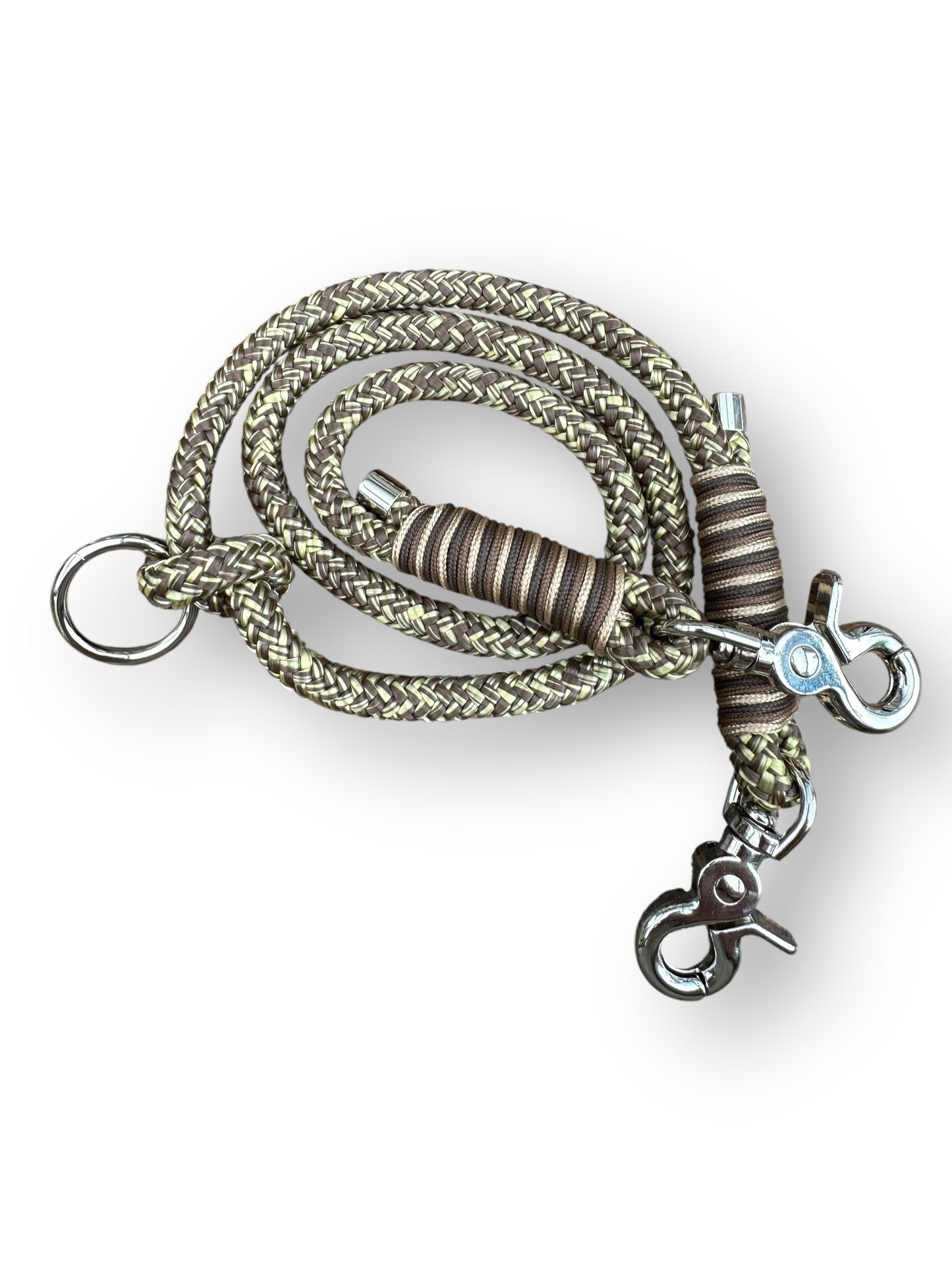 Hundeleine aus 10mm starken Tau in Rusty Gold mit braunen und beigen Details - draufsicht