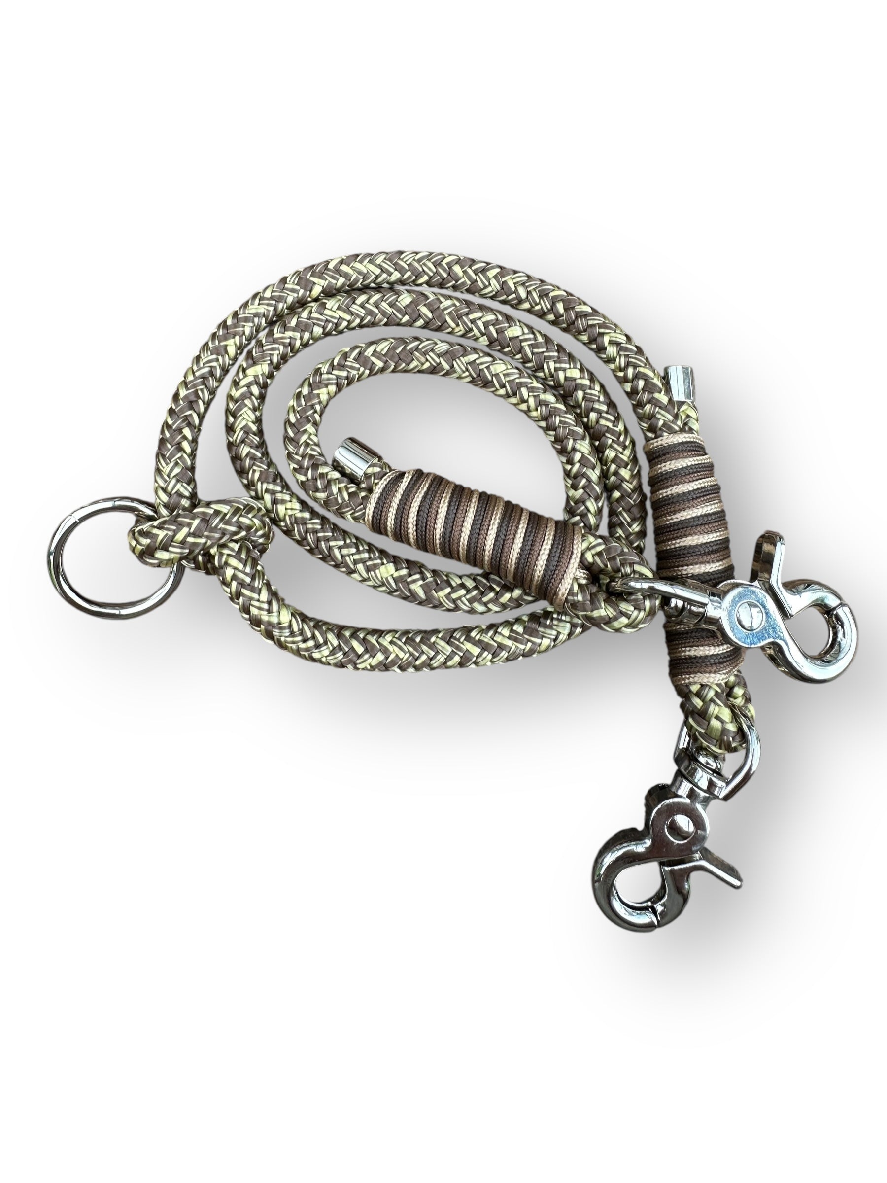 Hundeleine aus 10mm starken Tau in Rusty Gold mit braunen und beigen Details - draufsicht