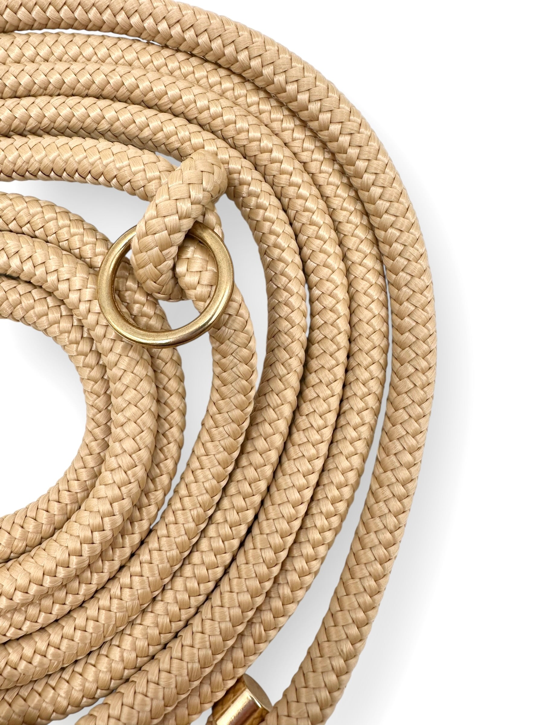 Hundeleine aus 8mm starken Seil Inder Farbe Sand mit grün Pepper, Ultra neon gelb und Fire orange Details - Seil