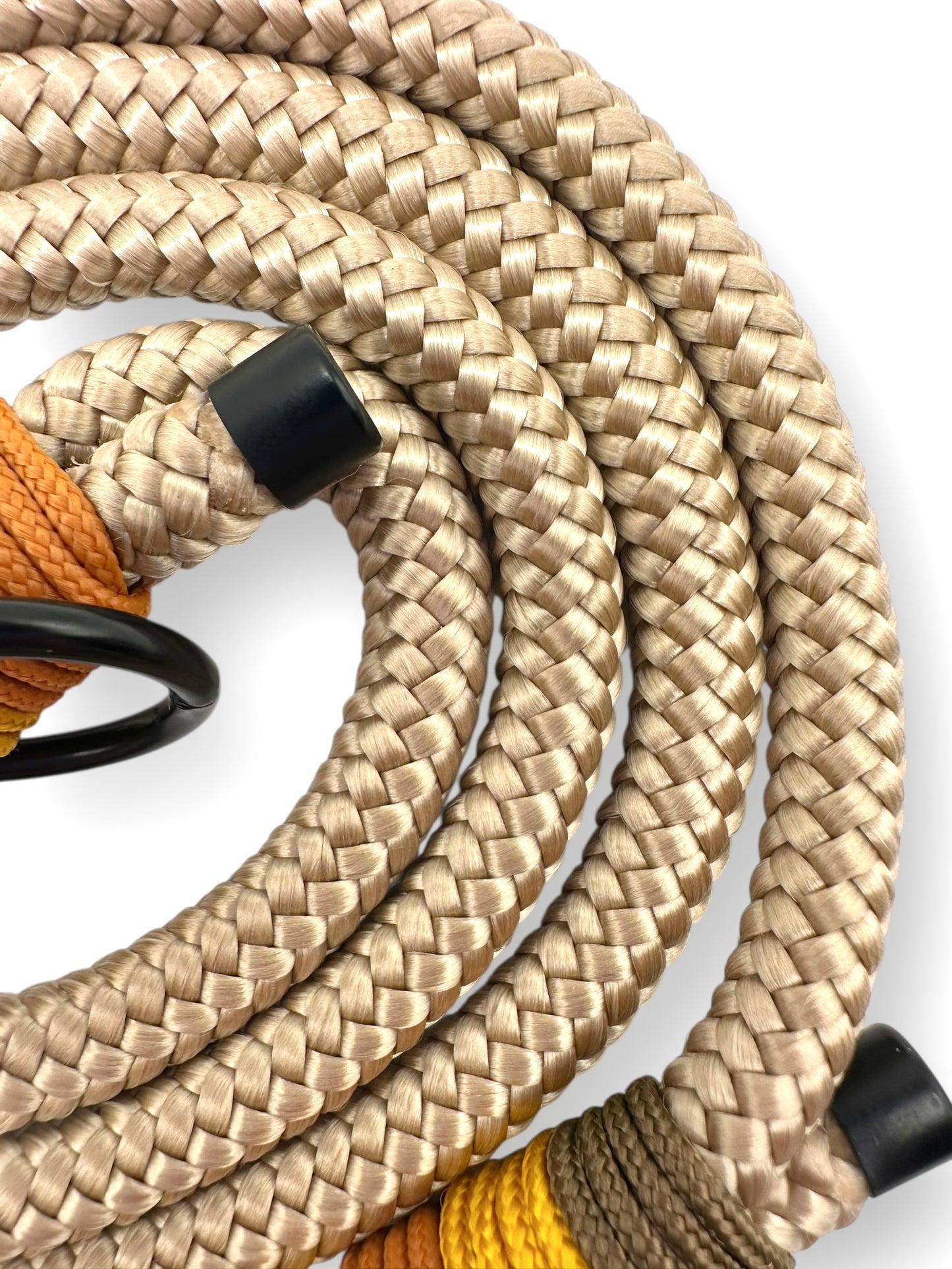 Hundeleine aus Tau in beige mit herbstlichen Details In den Farben orange, Khaki und gelb. Personalisierbar und anpassbar an alle hundegrößen.