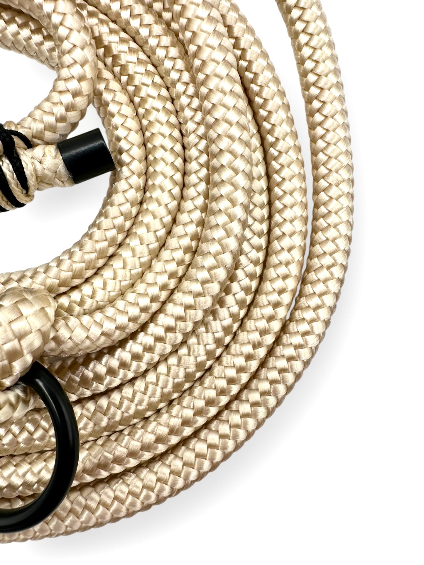 Hundeleine aus 8mm starken Tau in der Farbe Shiny Gold mit cream und schwarzen Details - Seil