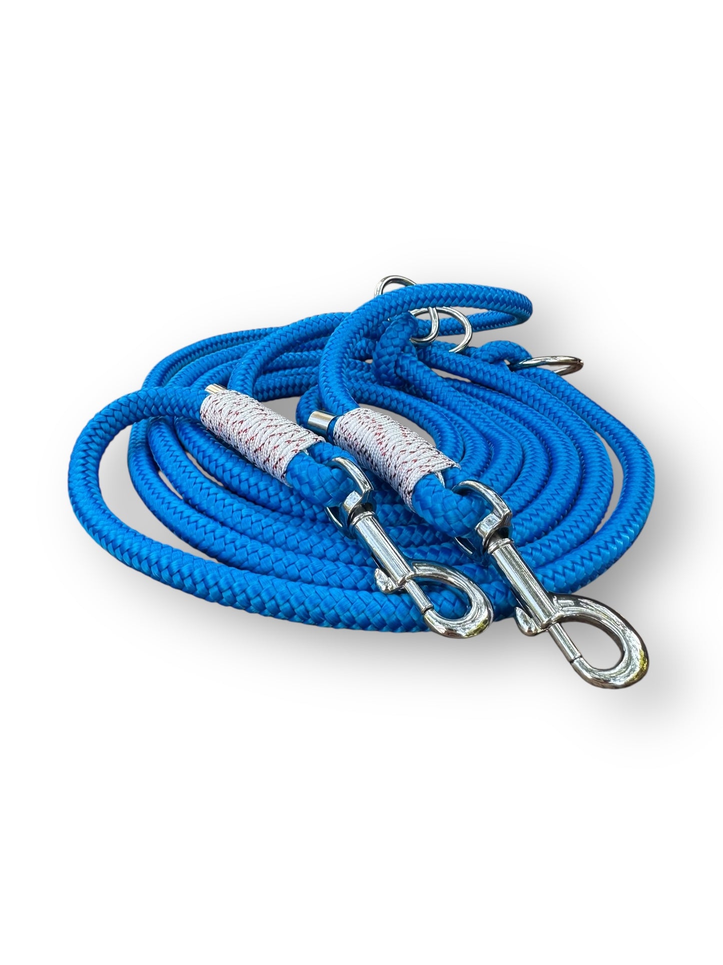 Hundeleine aus 10mm Tau in metallic royal blau unheimlich weiß rot Glitzer Details 