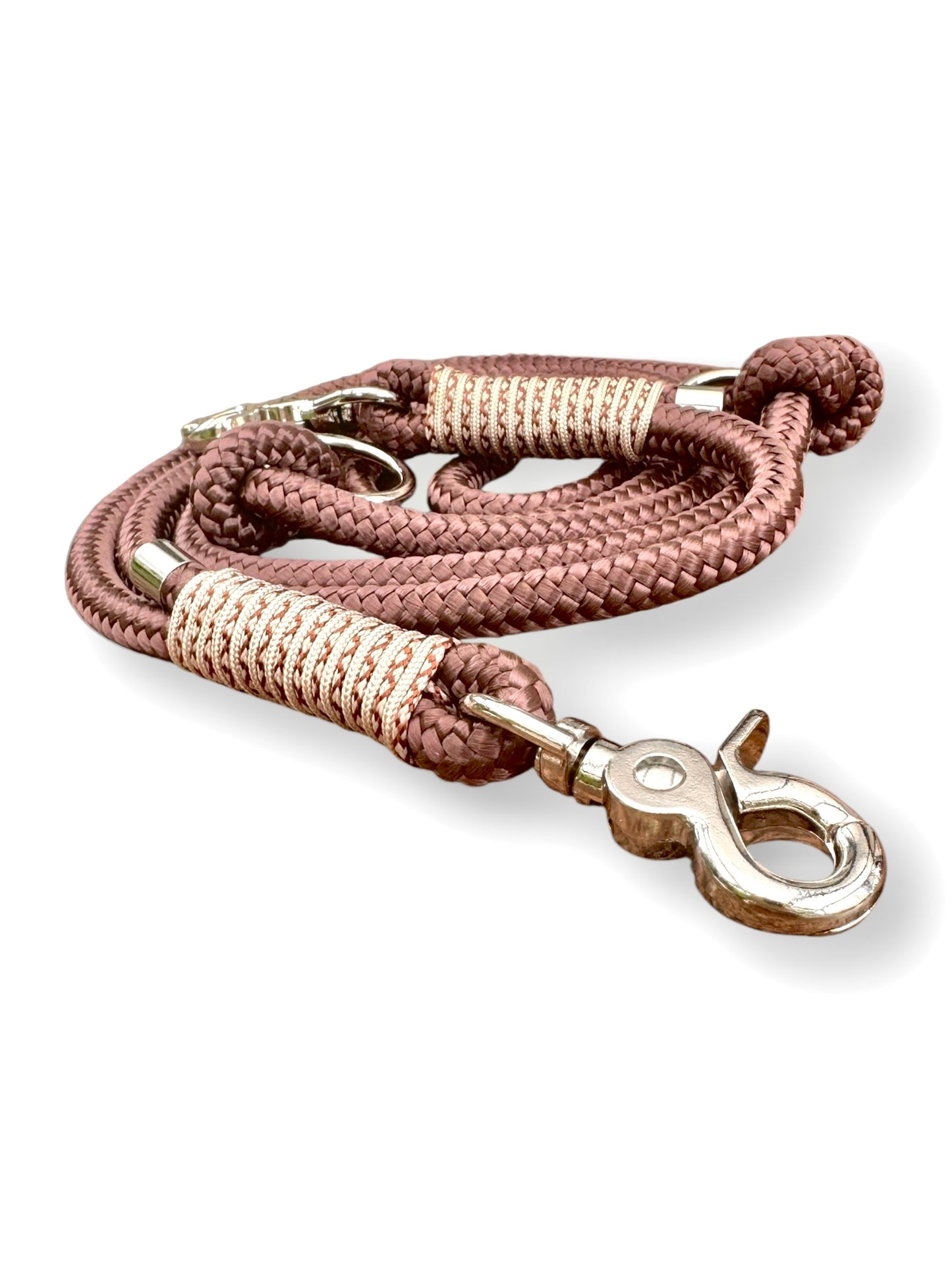Hundeleine aus 10mm starken Tau in braun mit silberne Details