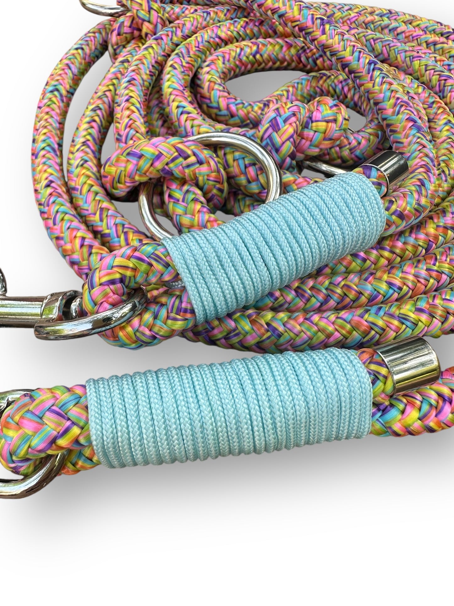 Hundeleine aus 10mm Tau in der Farbe Flower Power mit hellblauen Details Seil