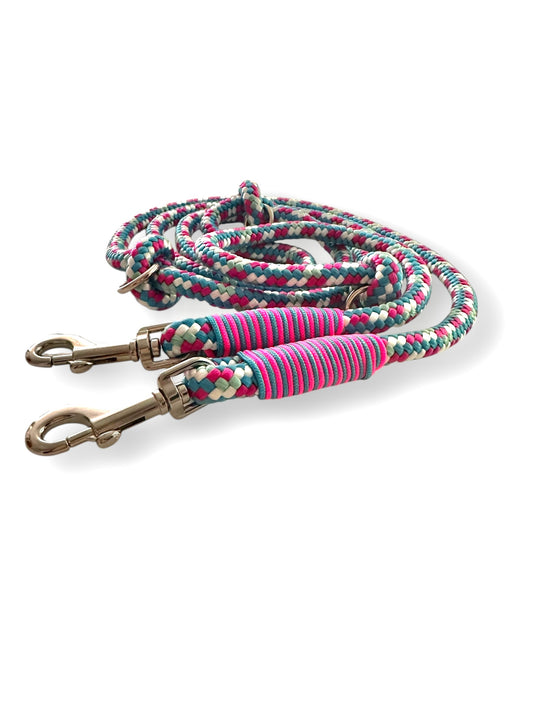Hundeleine aus 10mm dickem Tau in den Farben rosa, blau und grau, Unicorn mit silbernen Details 