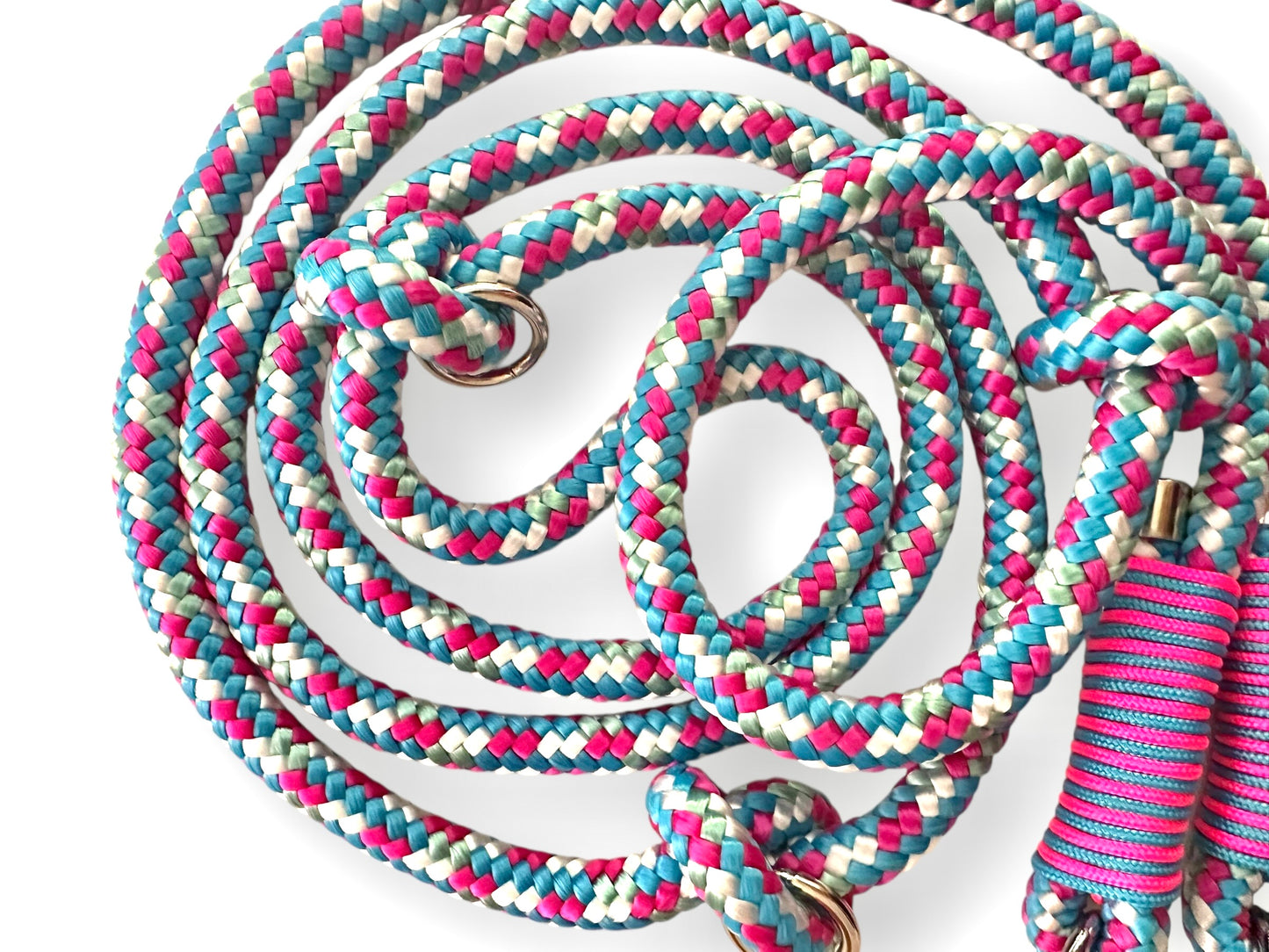 Hundeleine aus 10mm dickem Tau in den Farben rosa, blau und grau, Unicorn mit silbernen Details - Seil