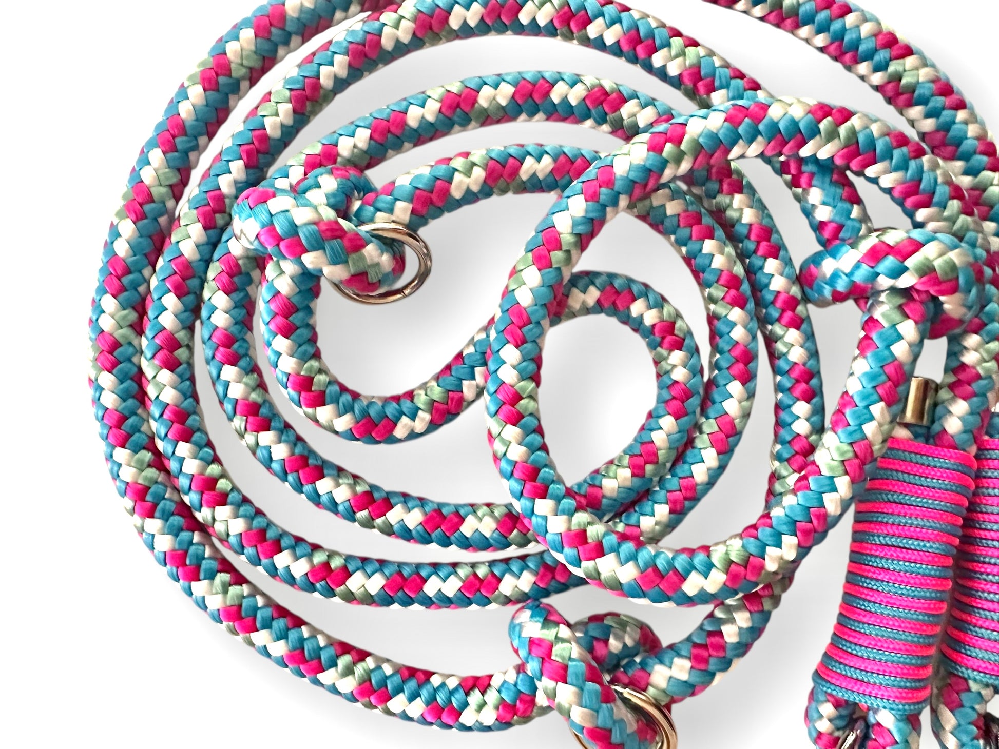 Hundeleine aus 10mm dickem Tau in den Farben rosa, blau und grau, Unicorn mit silbernen Details - Seil