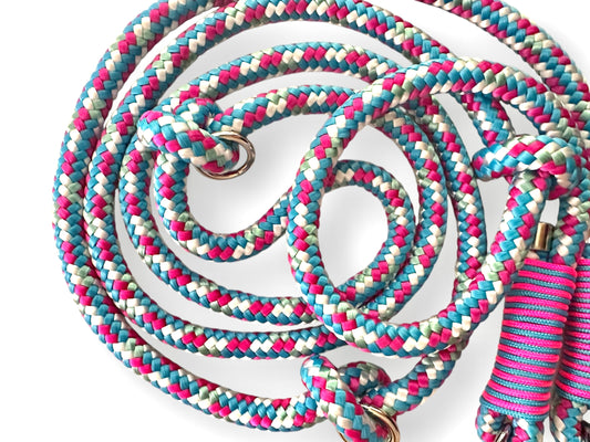 Hundeleine aus 10mm dickem Tau in den Farben rosa, blau und grau, Unicorn mit silbernen Details - Seil