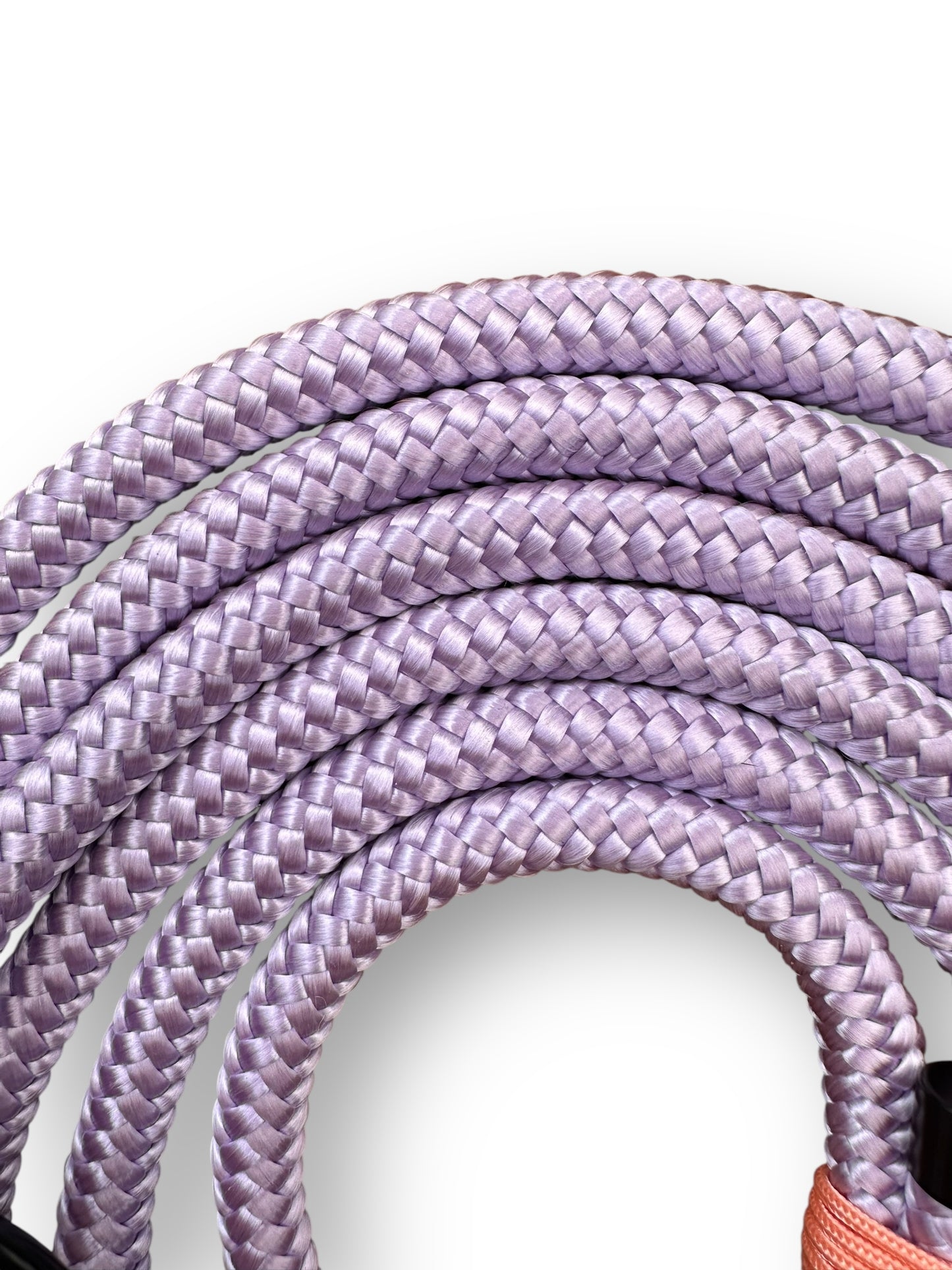 Hundeleine aus 10mm starken Tau in lila mit mint und blond orange Details - Detailansicht seil