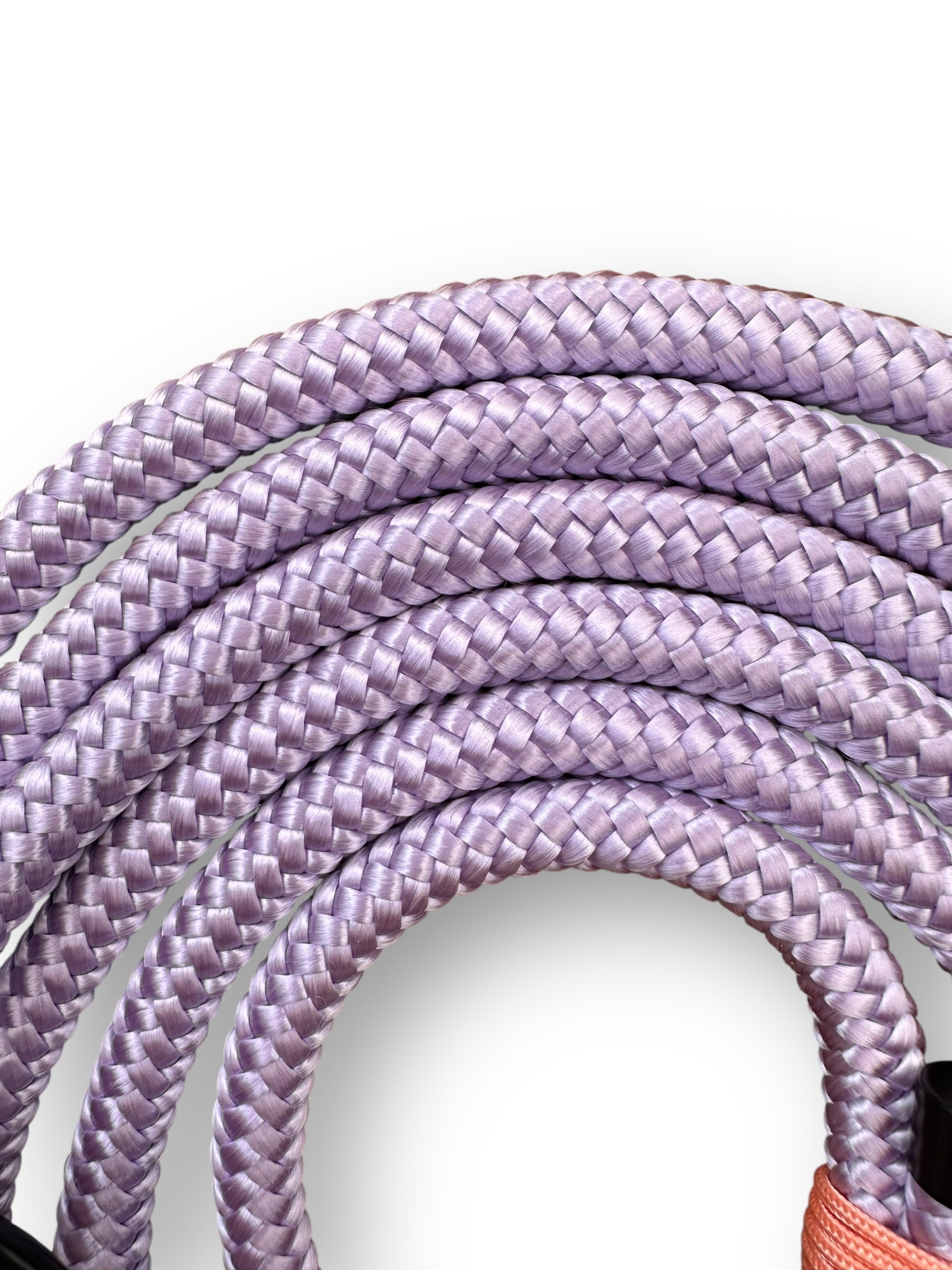 Hundeleine aus 10mm starken Tau in lila mit mint und blond orange Details - Detailansicht seil