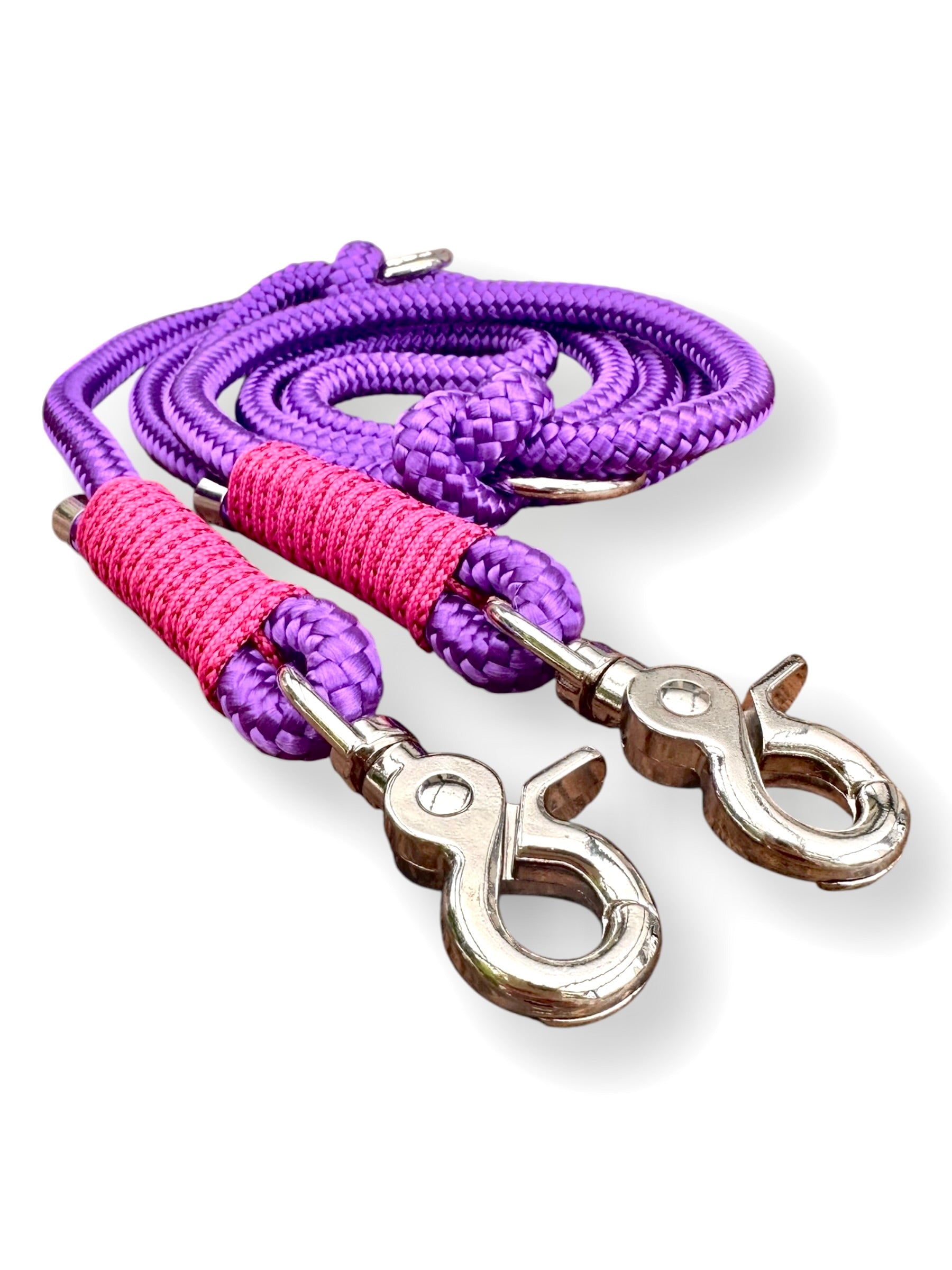 Hundeleine aus 10mm starken Tau in acid lila und fuchsia Umwickelung 