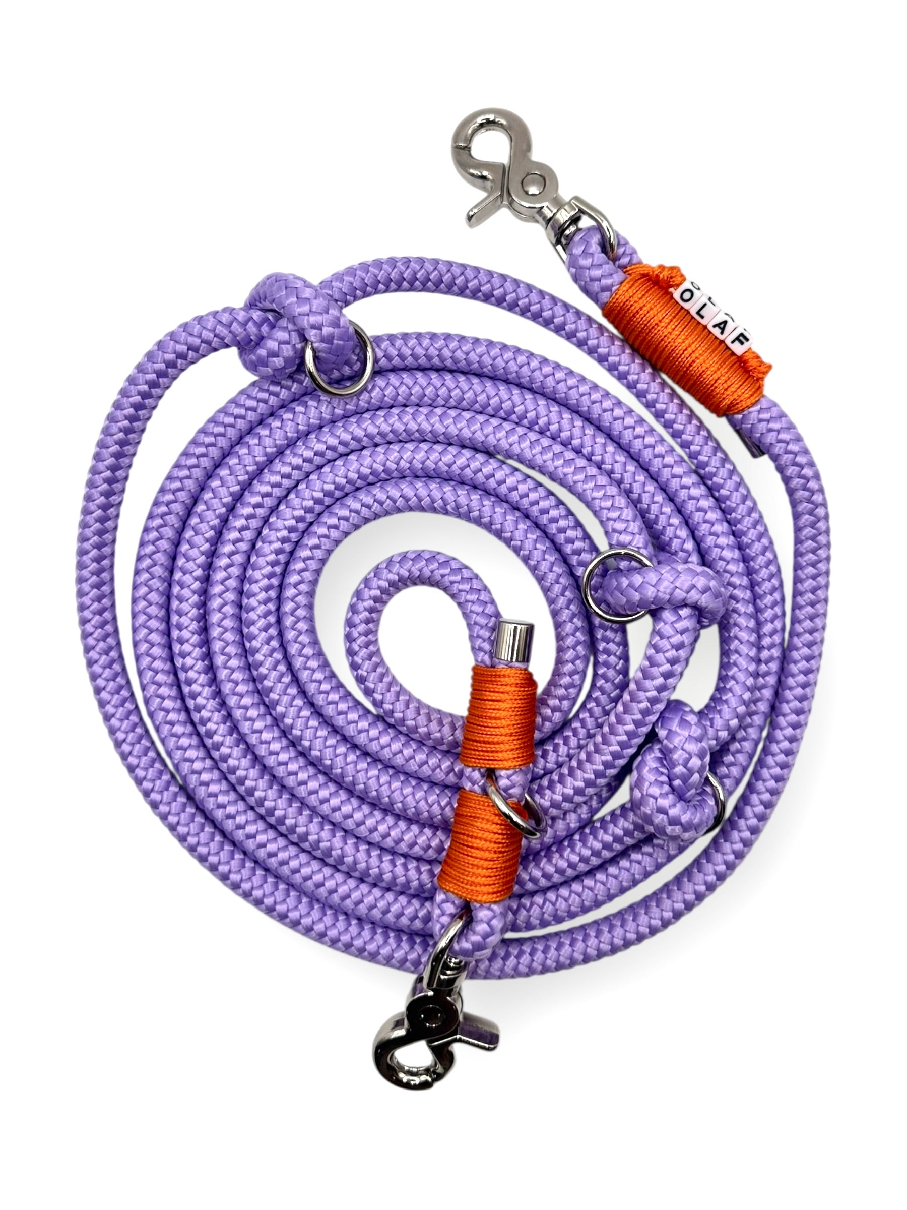 Hundeleine aus 10mm starken Tau in der Farbe bright lila und apricot orange 