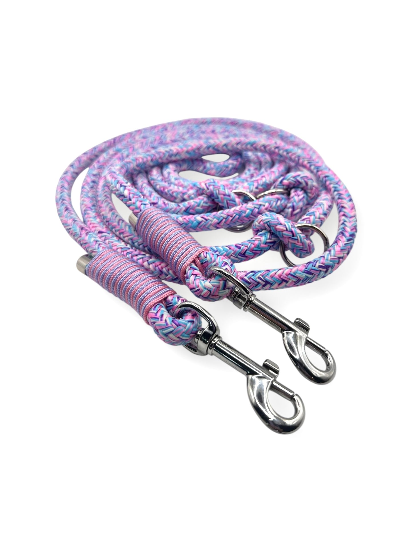 Hundeleine aus 10mm starken Tau in der Farbe Littel Pony und pale Lavendel, Rose rosa Details 