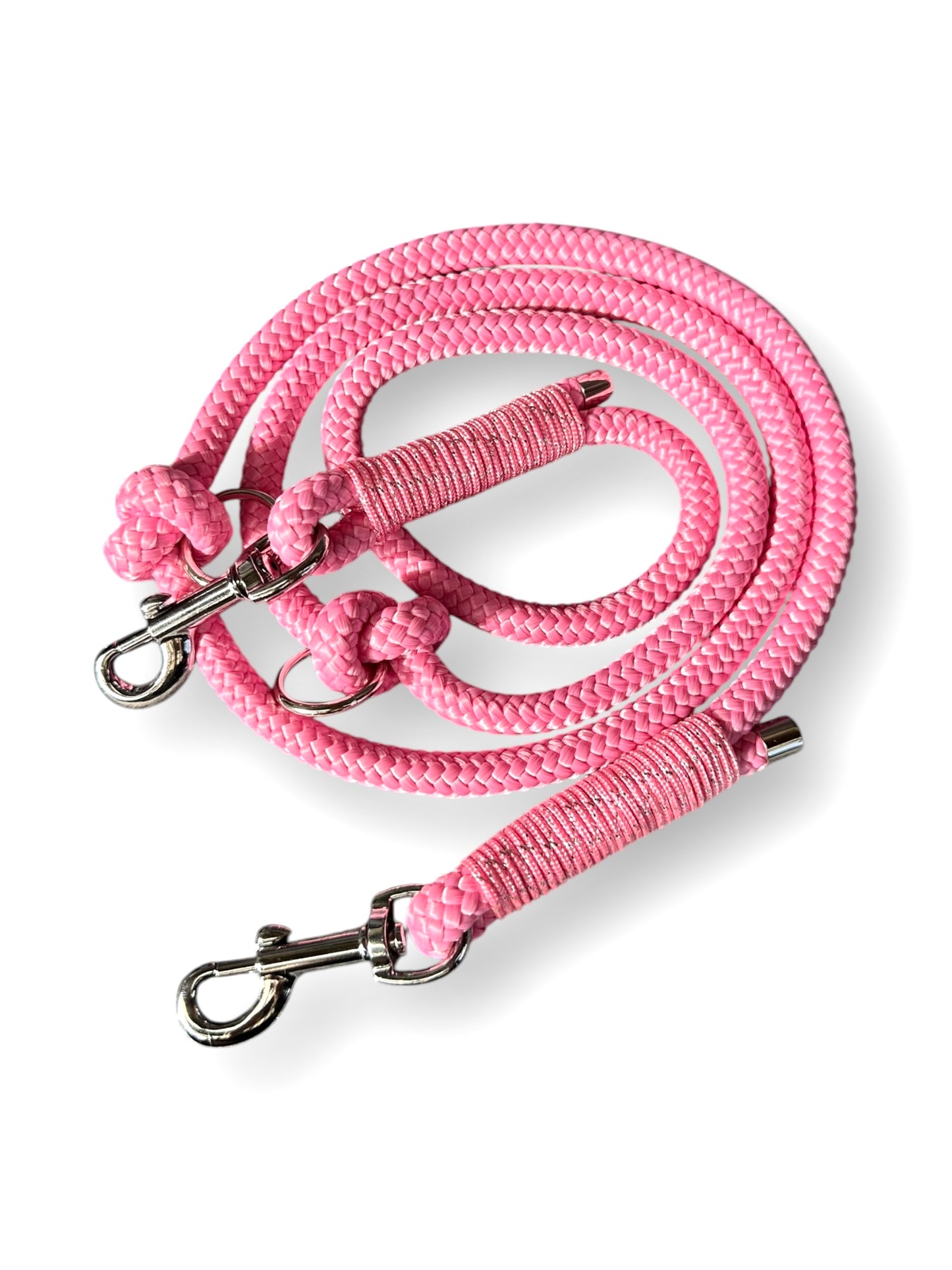 Hundeleine aus 8mm starken Tau in rosé rosa mit Glitzer rosa 