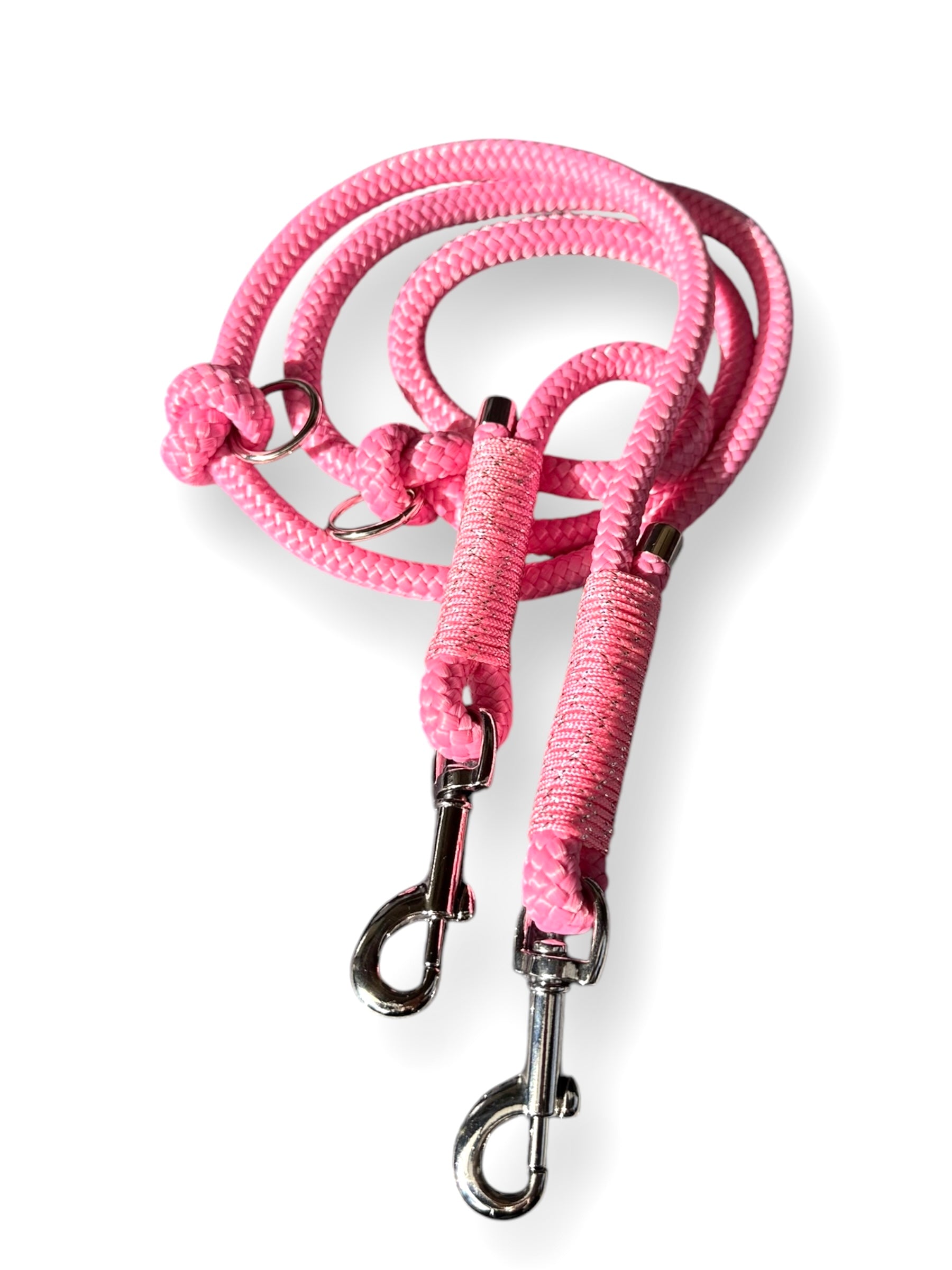 Hundeleine aus 8mm starken Tau in rosé rosa mit Glitzer rosa 