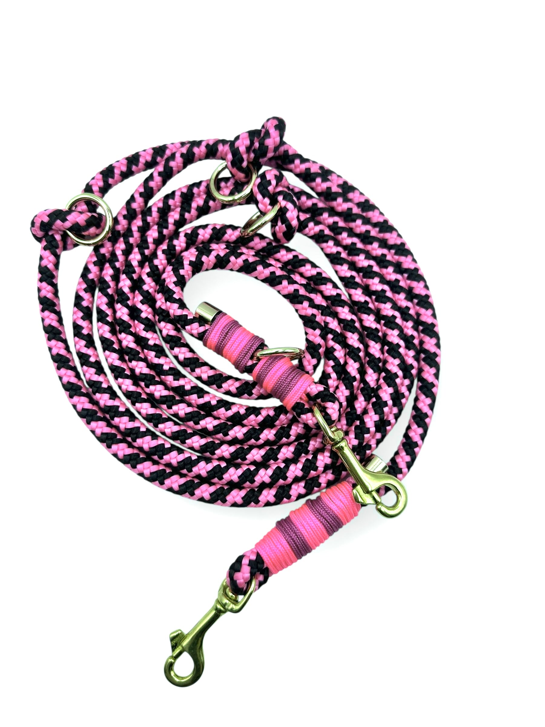 Hundeleine aus Tau in rosa und schwarz Rosa noche pink  Draufsicht 