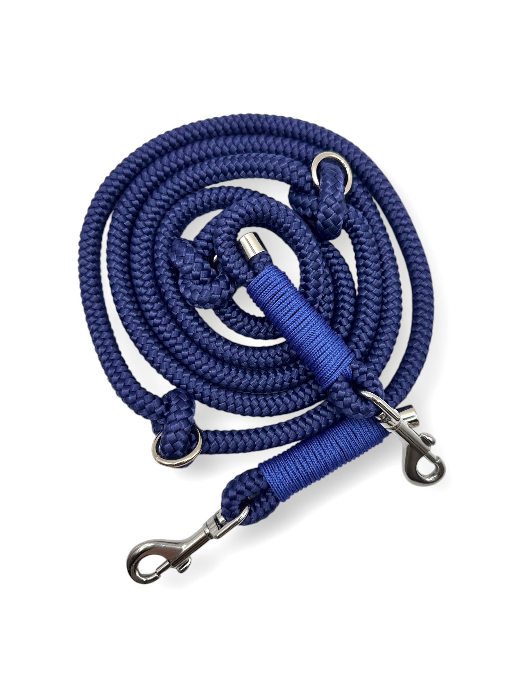 Hundeleine aus Tau in herbstlichen Blau. Dunkelblaue Leine mit Navy  blauen und silbernen Details