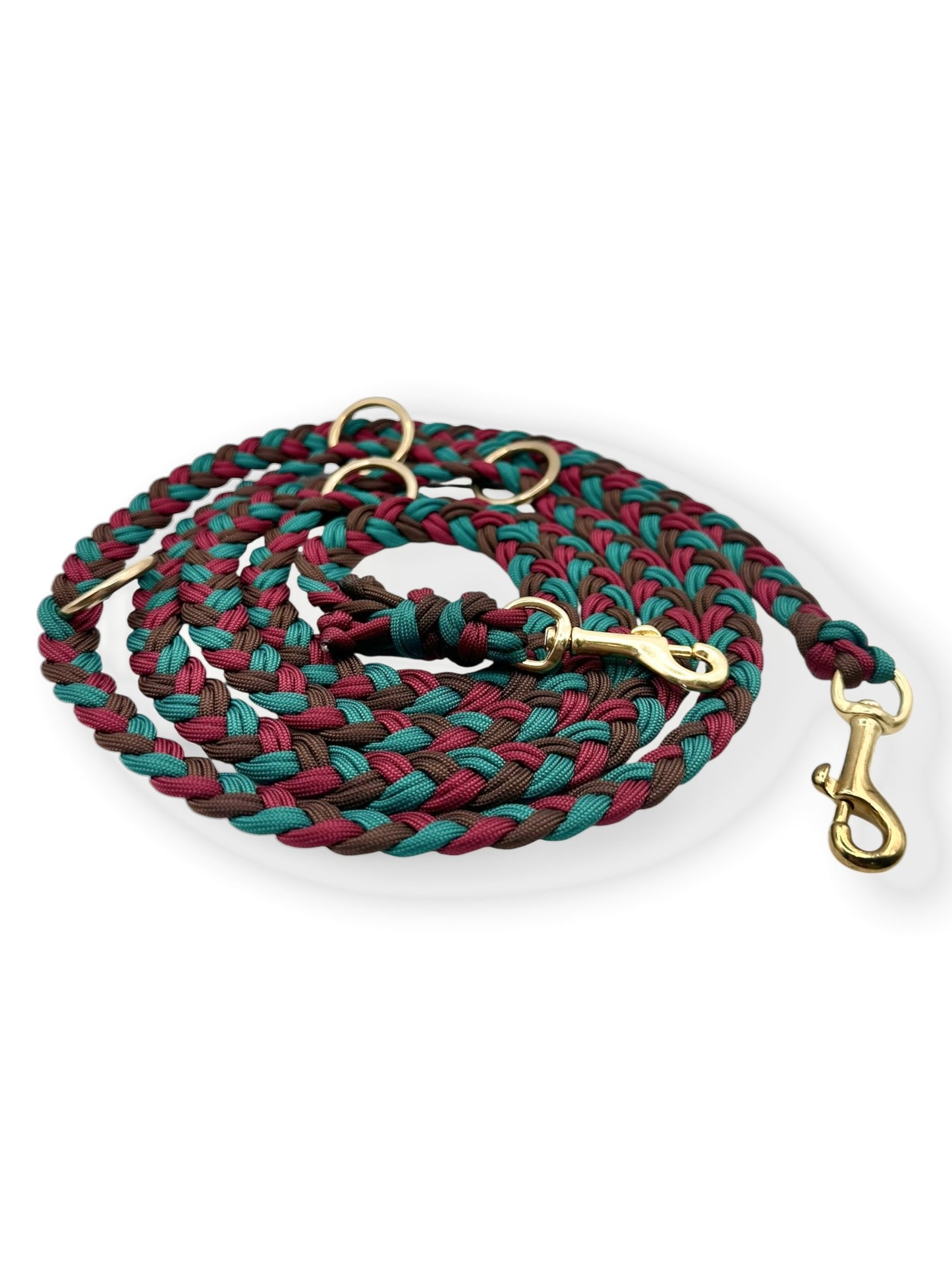 Hundeleine in herbstlichen und winterlichen Farben mit goldene Details. In den Farben Rot, Grün und Braun passende zum Herbst und Winter. Für kleine, mittlere und große Hunde geeignet - personalisierbar 