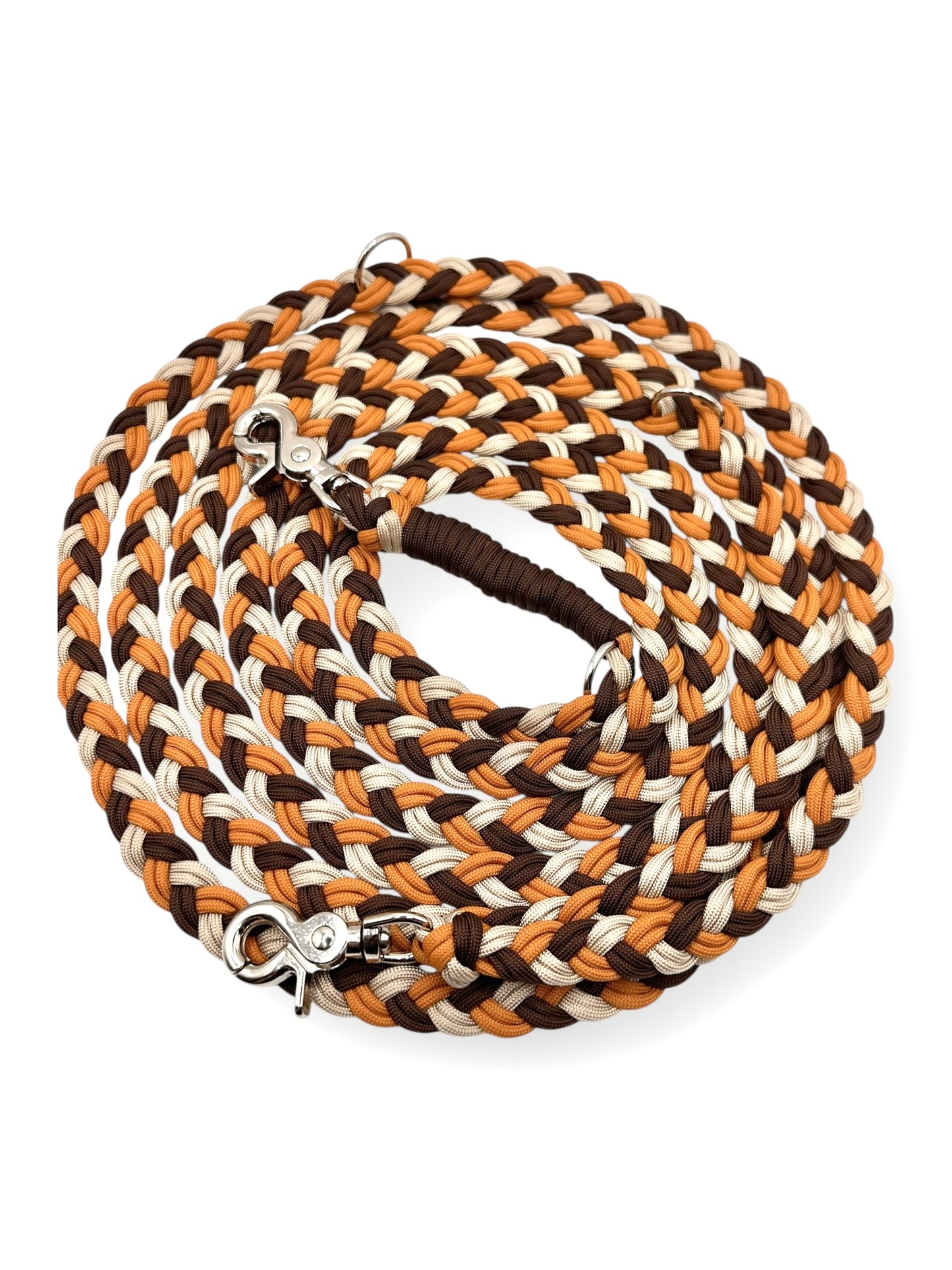 Hundeleine geflochten aus Pracord in Mustern, Café Latte und walnut braun