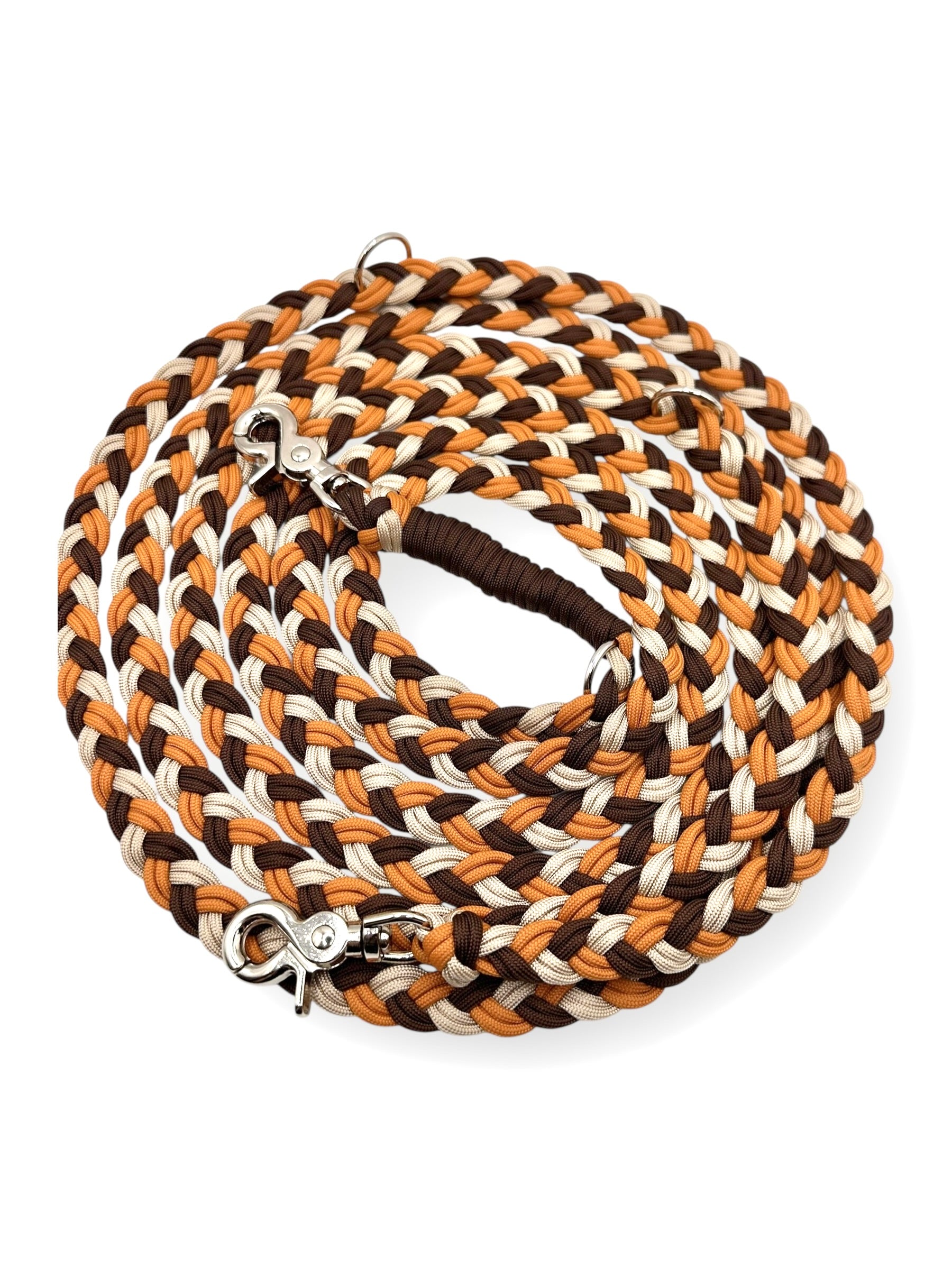 Hundeleine geflochten aus Pracord in Mustern, Café Latte und walnut braun