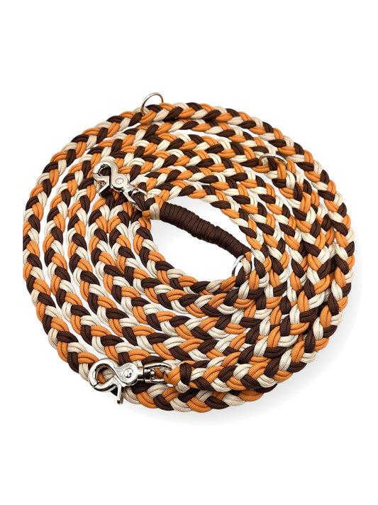 Hundeleine geflochten aus Pracord in Mustern, Café Latte und walnut braun