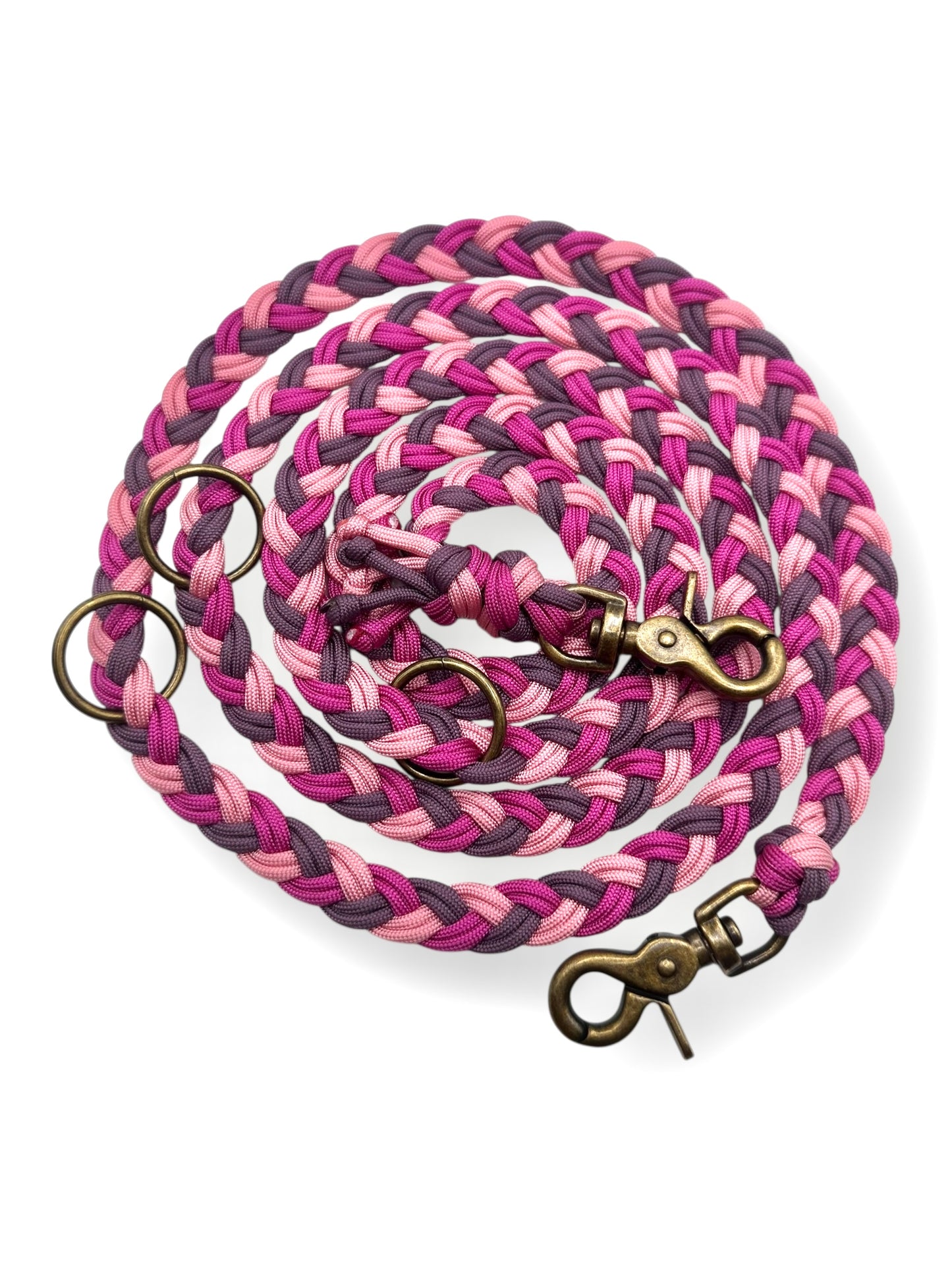 Hundeleine geflochten aus Parcord in den Farben Passion rosa, marvelous mauve & pastel Rosa Draufsicht 