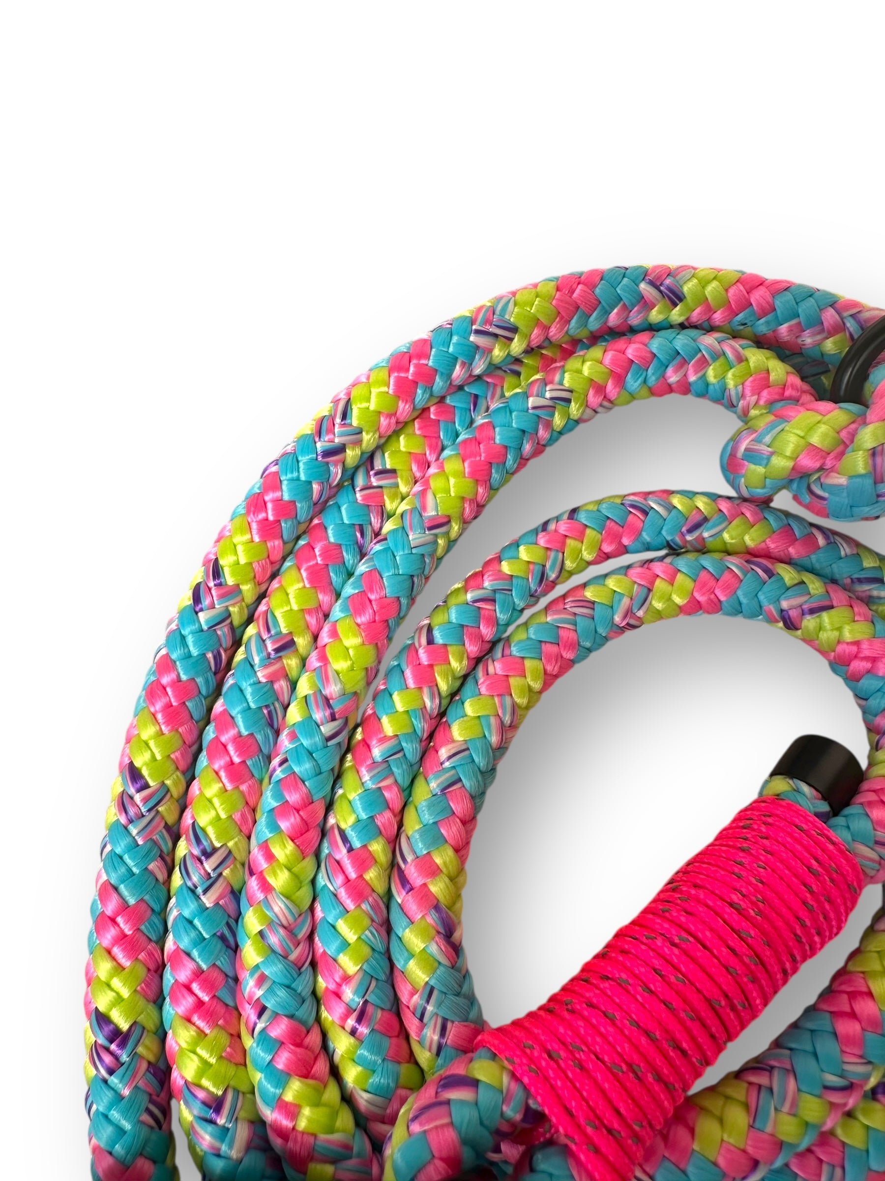Hundeleine aus 10mm dickem Tau aus dem Seil bubble gum in bunten Farben mit neon rosa reflektierenden Details - Seil