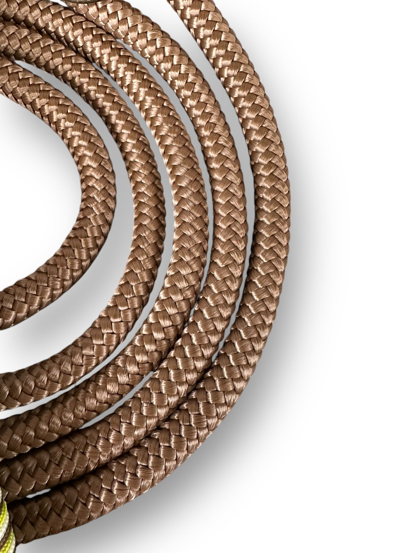 Hundeleine aus 10mm Tau in der Farbe dunkelbraun mit lime und weißer Umwickelung und Antik goldenen Details - Seil