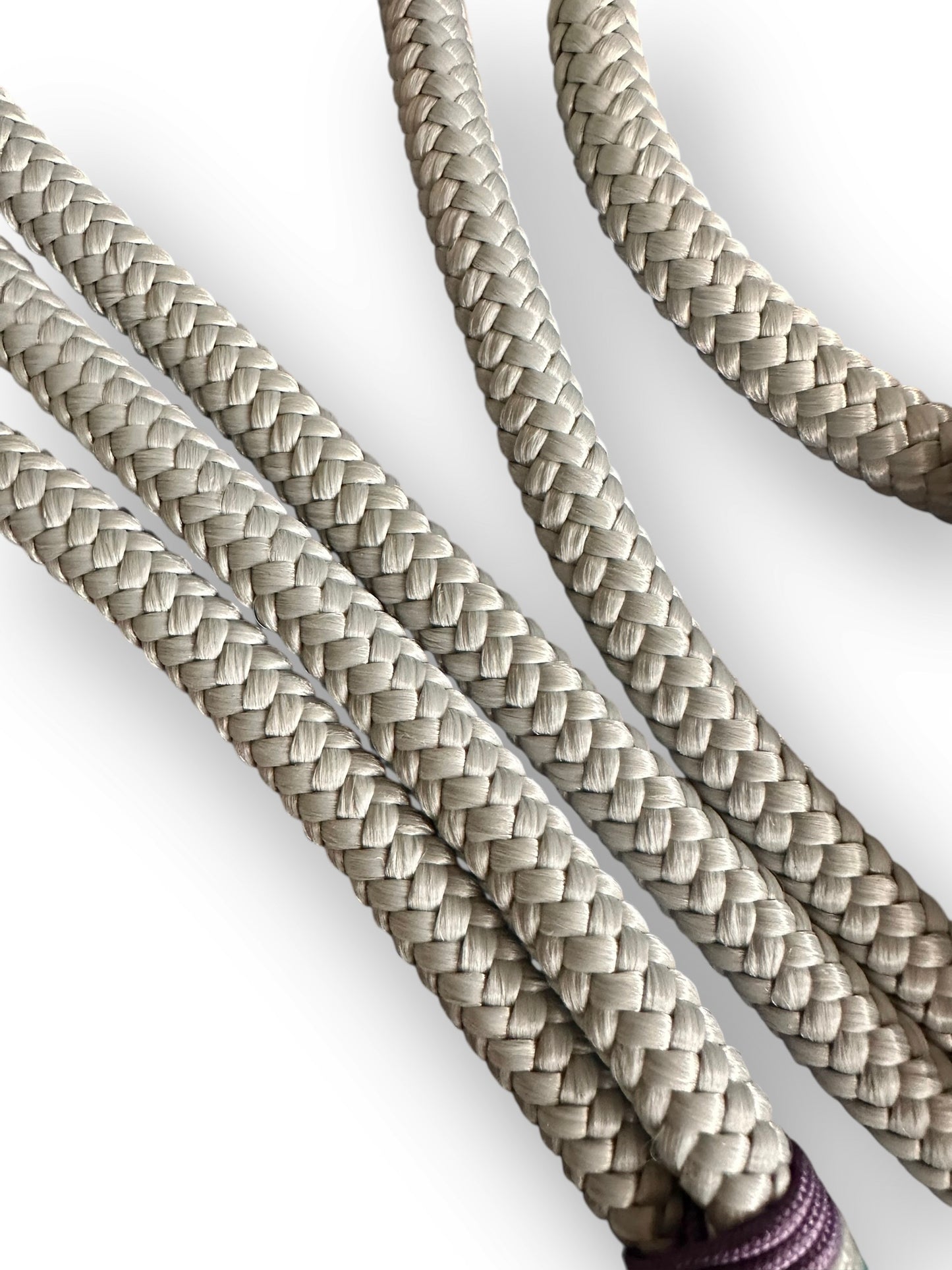 Hundeleine mit fester handschlaufeaus 10mm dickem Tau in den Farben grau, lila und blau mit schwarzem Details - Seil