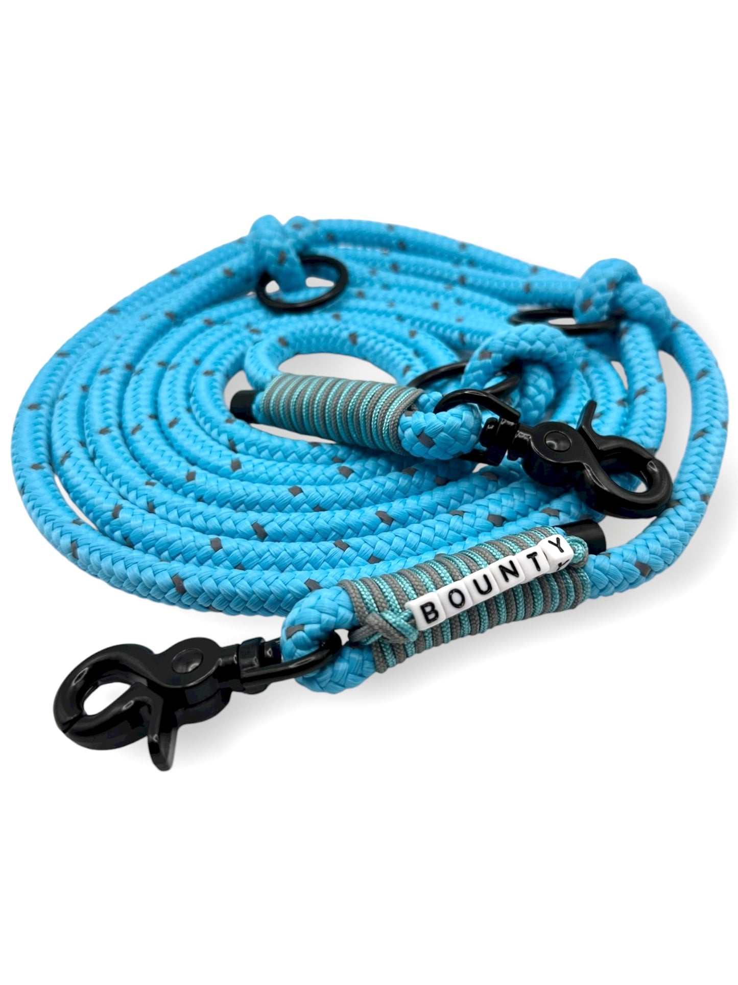 Hundeleine 10mm stark aus Tau mit reflektierenden Details in Türkis. Perfekt für den Herbst und Winter geeignete.