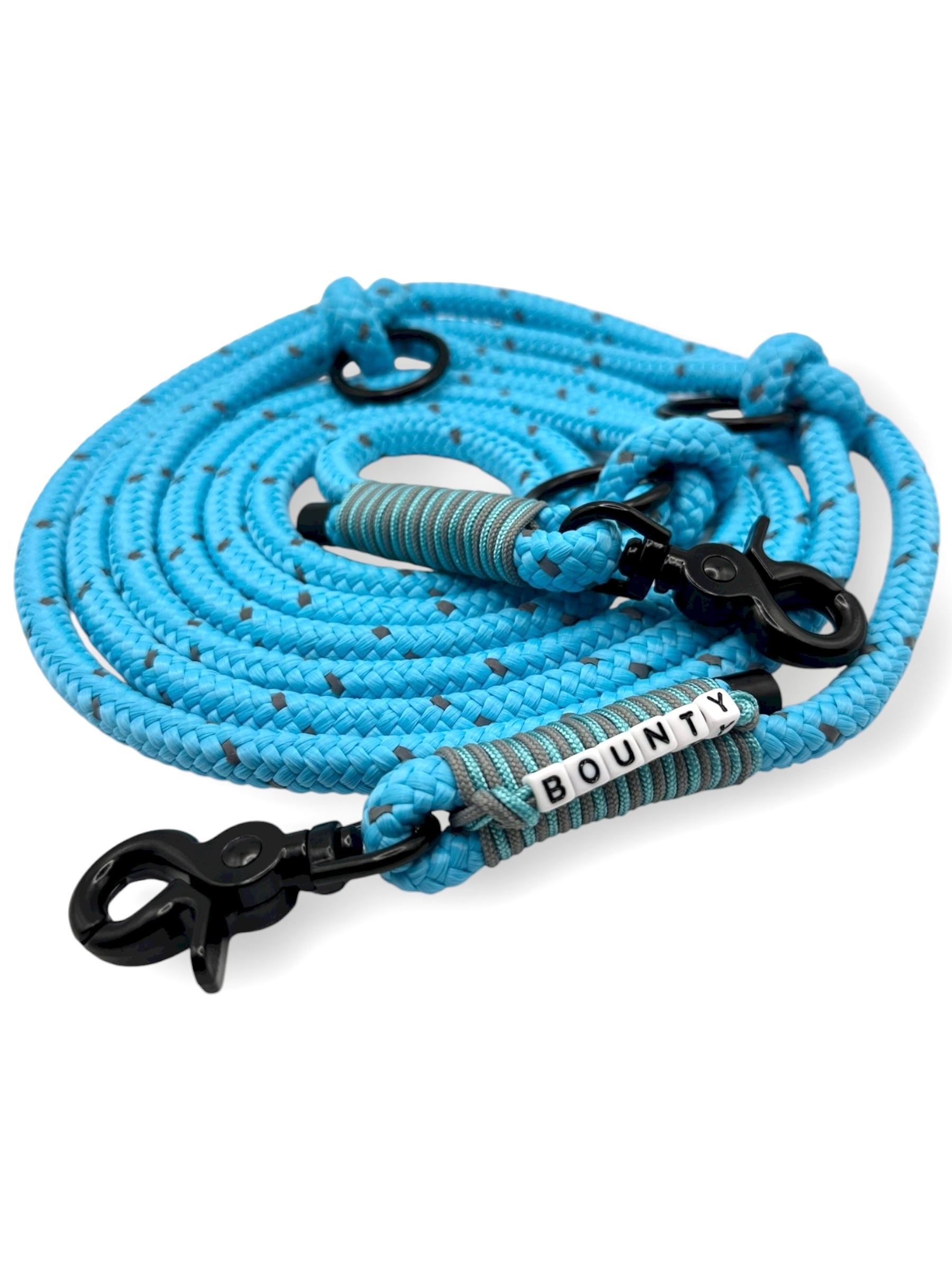 Hundeleine 10mm stark aus Tau mit reflektierenden Details in Türkis. Perfekt für den Herbst und Winter geeignete.