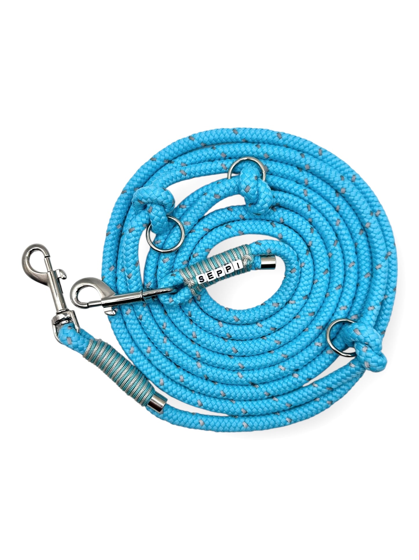 Hundeleine 10mm stark aus Tau mit reflektierenden Details in Türkis. Perfekt für den Herbst und Winter geeignete.