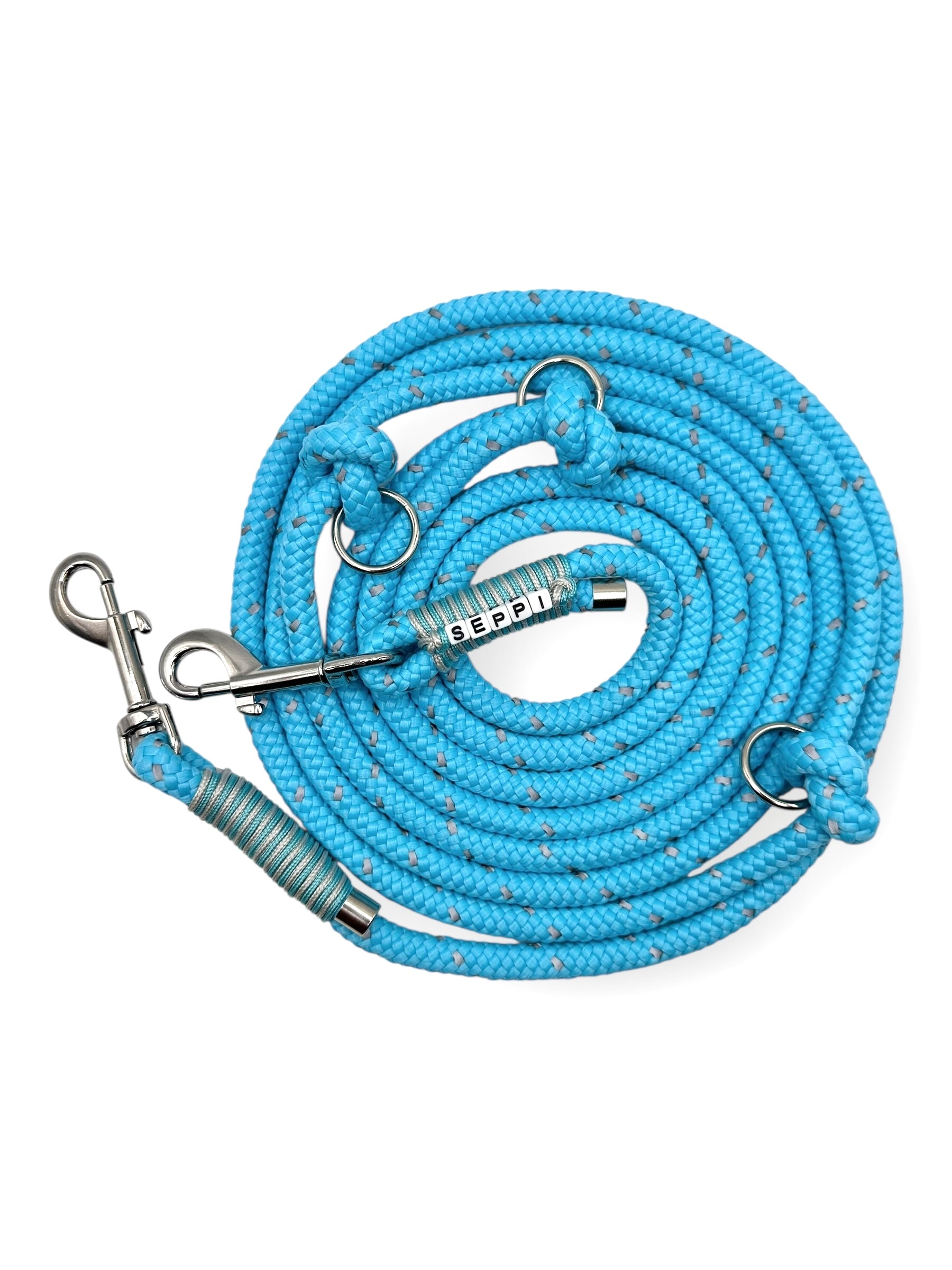 Hundeleine 10mm stark aus Tau mit reflektierenden Details in Türkis. Perfekt für den Herbst und Winter geeignete.