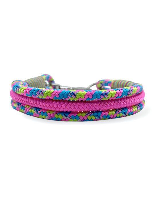 Hunde set bestehend aus Tauhalsband und Tauleine in knalligen Neon Farben. lime, Rosa und Blau. Geeignet für mittlere und große Hunde. Hundeset Bubbel gum