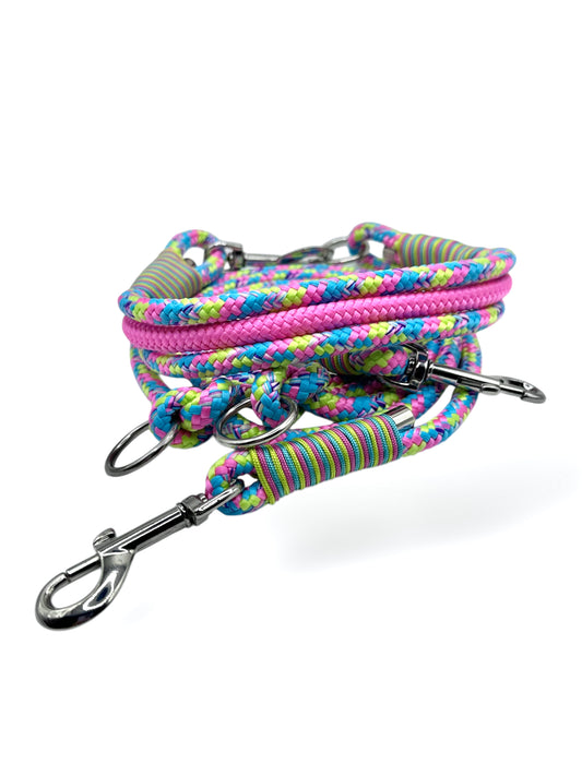 Hunde set bestehend aus Tauhalsband und Tauleine in knalligen Neon Farben. lime, Rosa und Blau. Geeignet für mittlere und große Hunde. Hundeset Bubbel gum