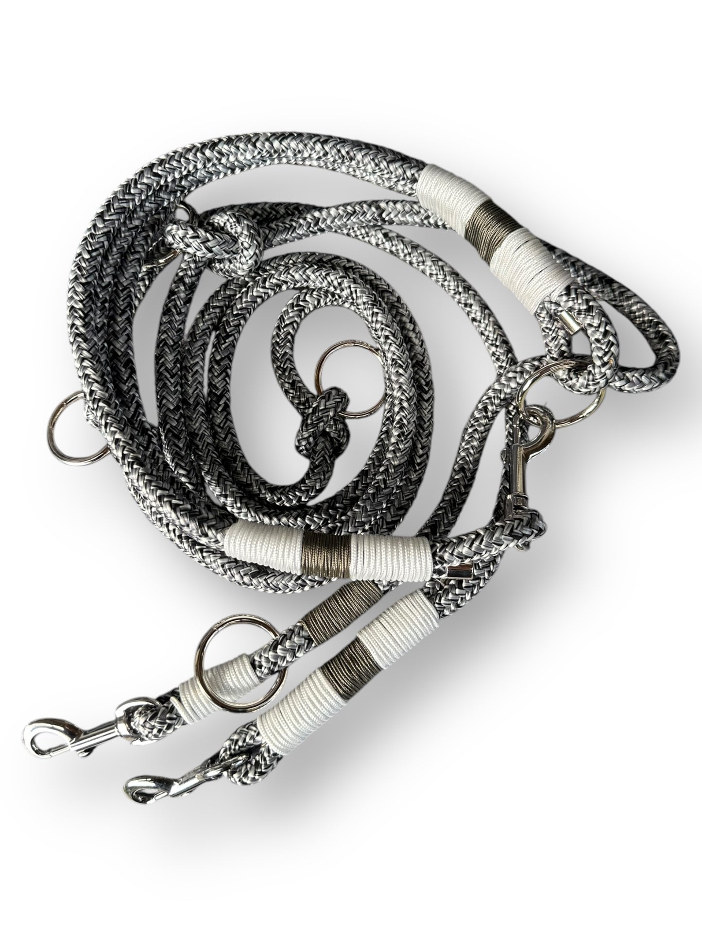 Hundeset aus 10mm Tau in dem Seil Noise mit silber grauen Details - oben