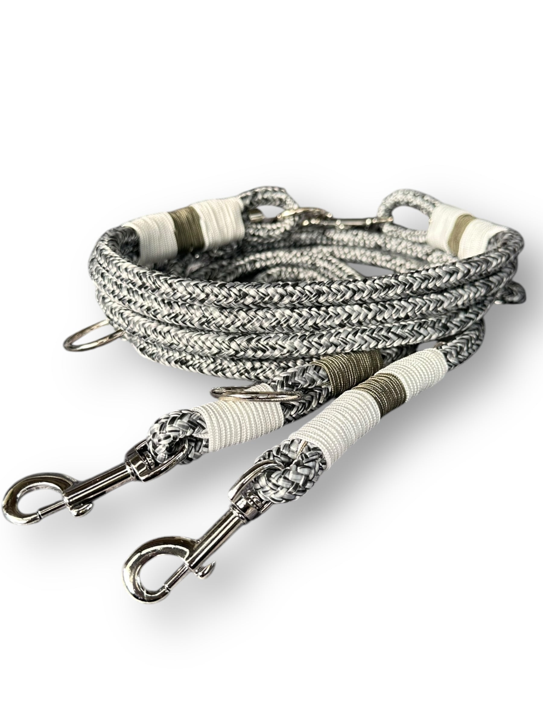 Hundeset aus 10mm Tau in dem Seil Noise mit silber grauen Details - hinten 