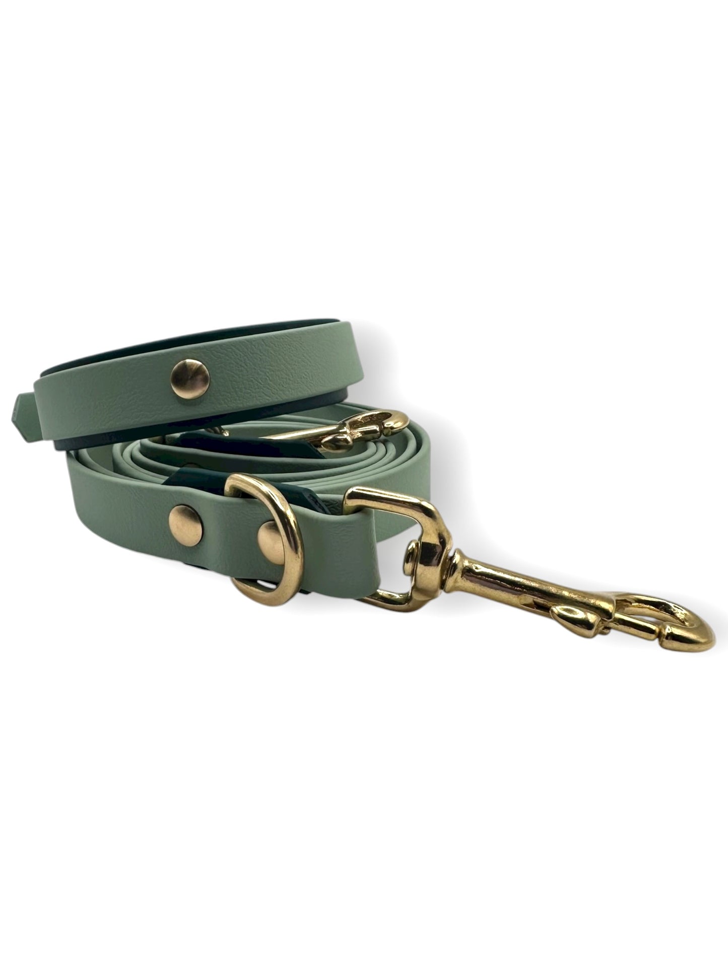 Hundeset aus BioThane Leine und Halsband in dunkel und hellgrün. Anpassbare Länge, Breite und Beschläge