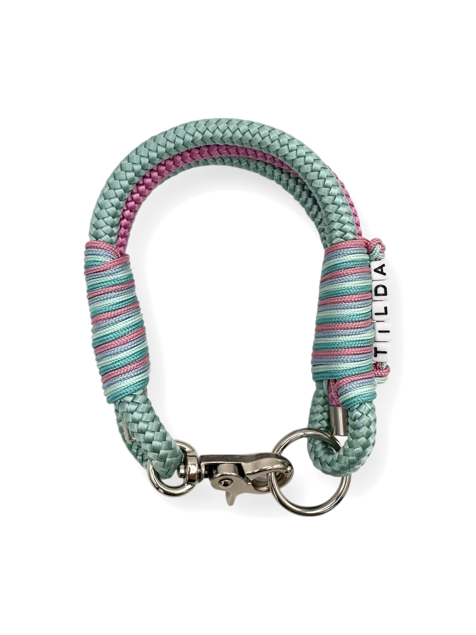 Hundeset aus Leine und Halsband in 8mm starken Tau in den Farben sea grün, Lavendel rosa, turquoise, ice blau und mint blau - Halsband oben 