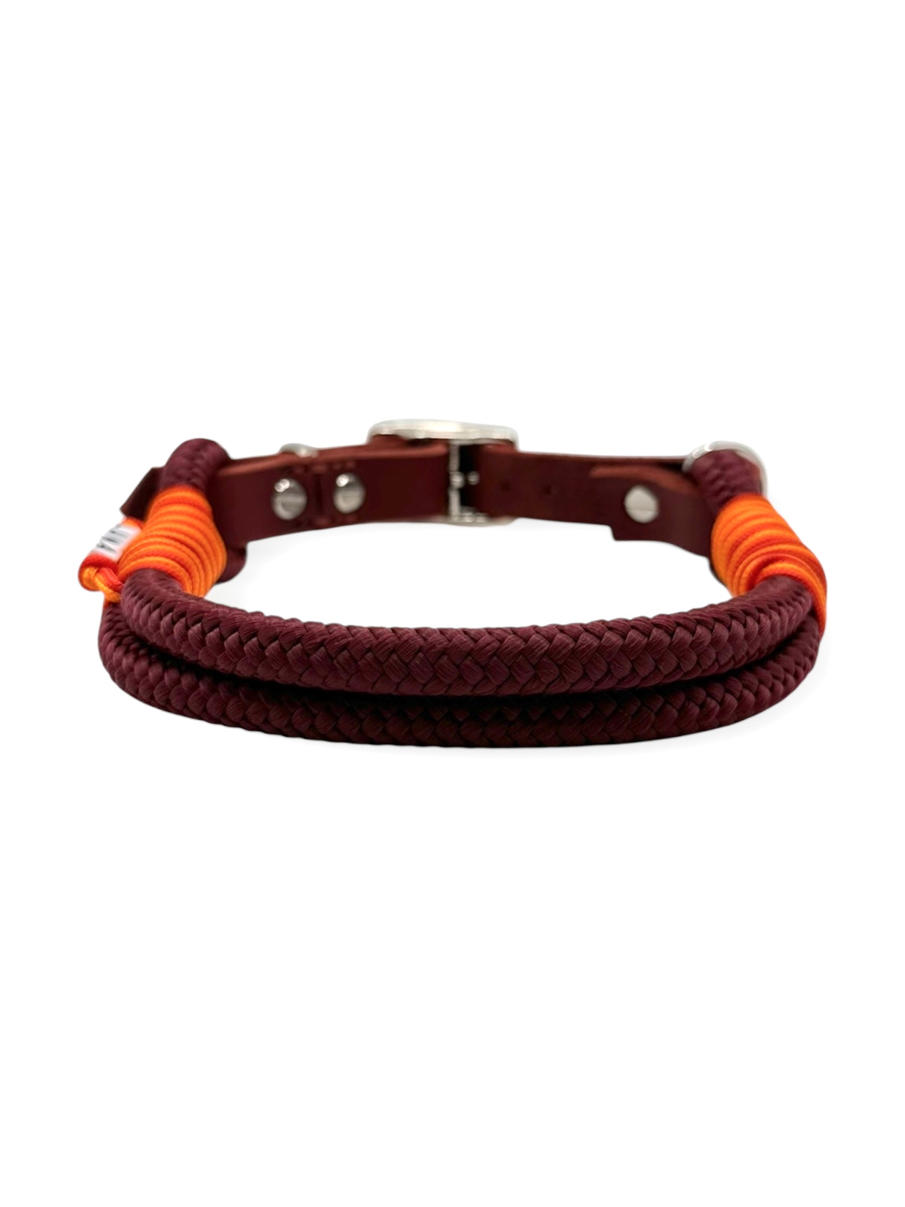 Hundeset aus Leine und Halsband in Roadster Aubergine mit simple red, multivitamin orange und rot Chili Details  - Leder in Rost - Halsband hinten