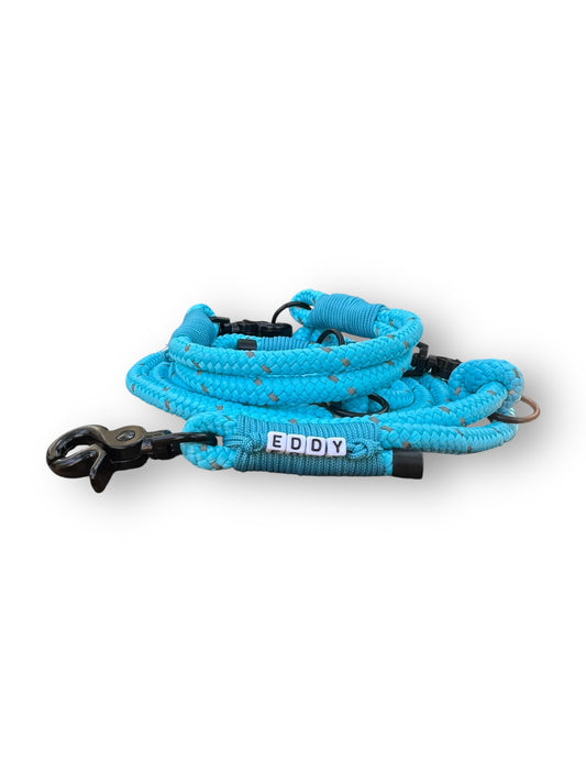 Hundeset aus 10mm starken Tau in der Farbe Türkis mit reflektierenden Details Hinten